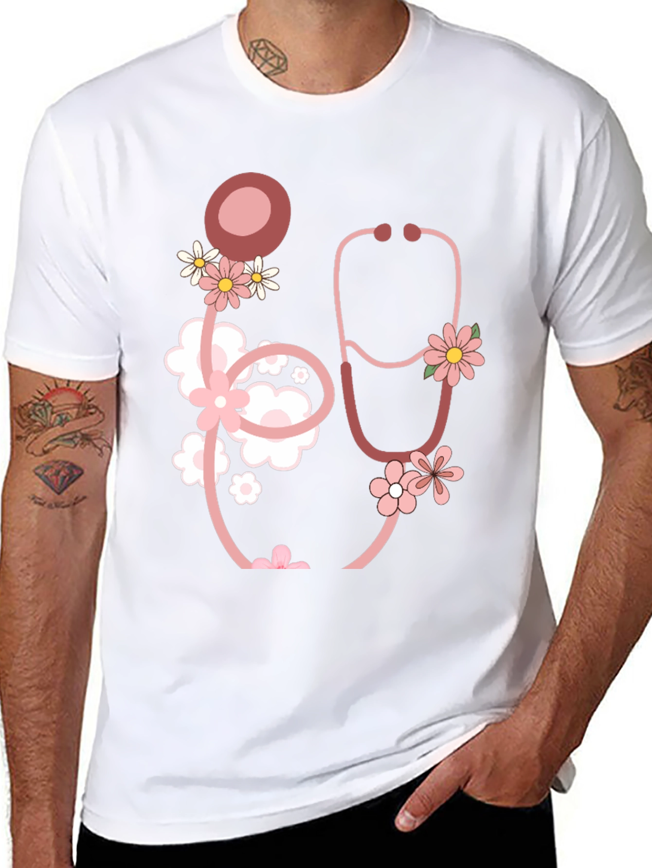 Floral Stethoscope Graphic T-Shirt