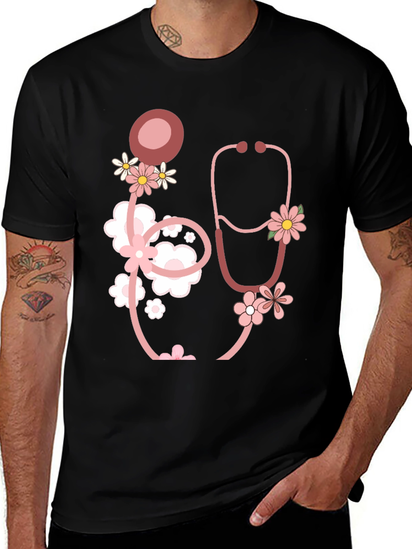 Floral Stethoscope Graphic T-Shirt