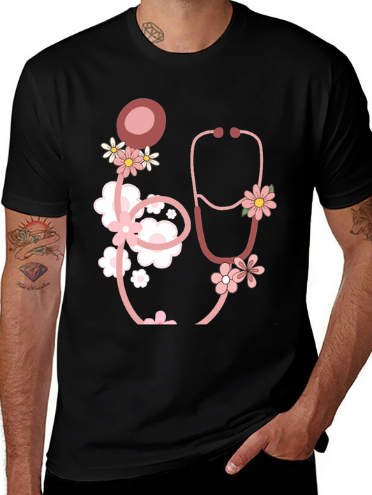 Floral Stethoscope Graphic T-Shirt