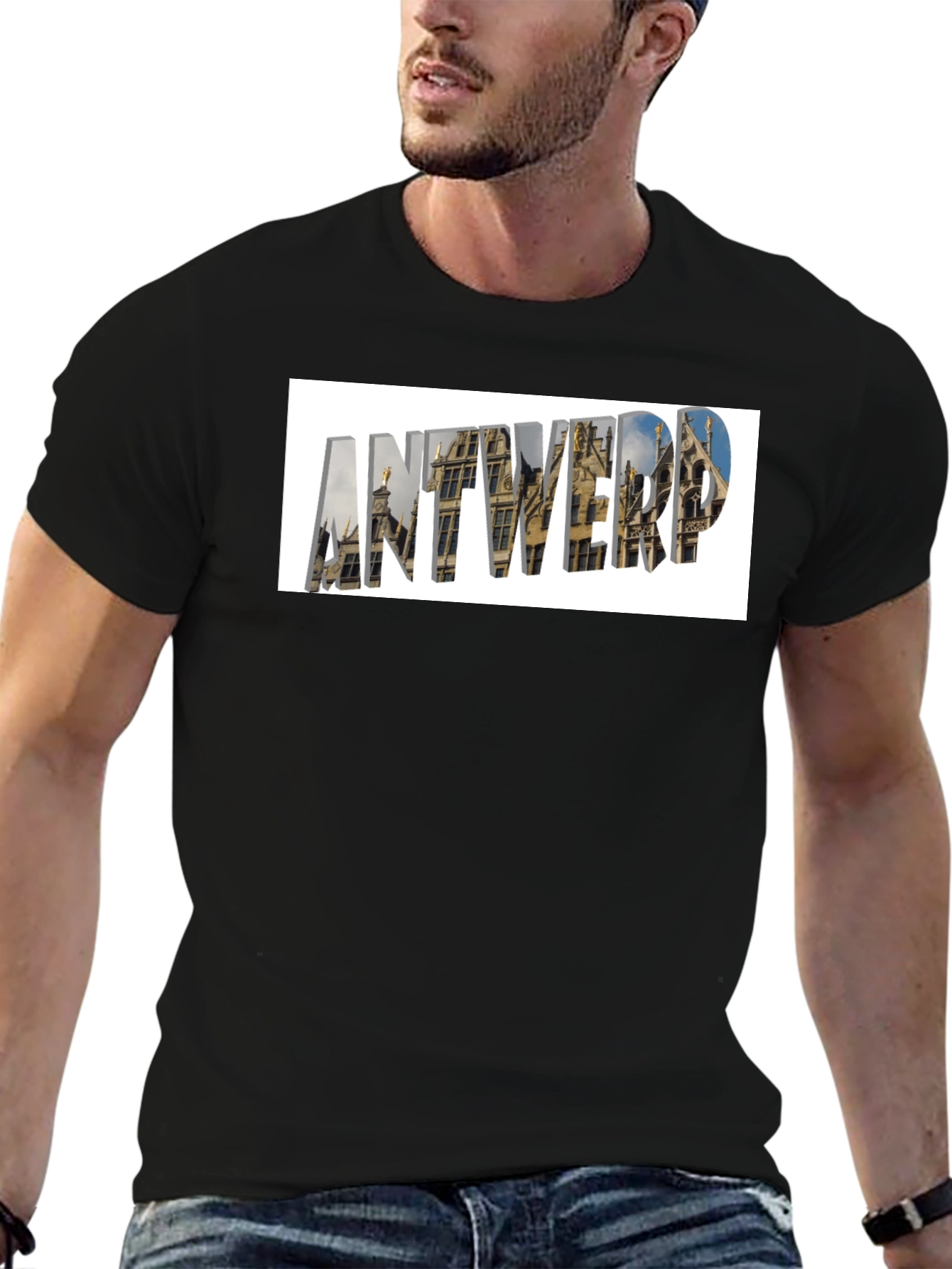 Antwerp Cityscape Graphic T-Shirt - Black