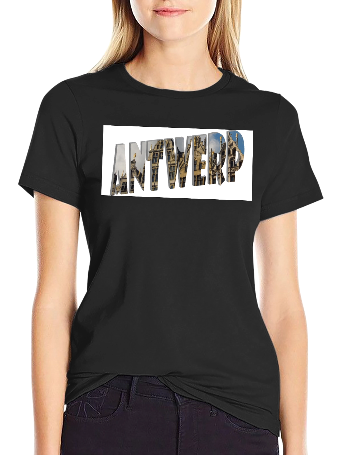 Antwerp Cityscape Graphic T-Shirt - Black