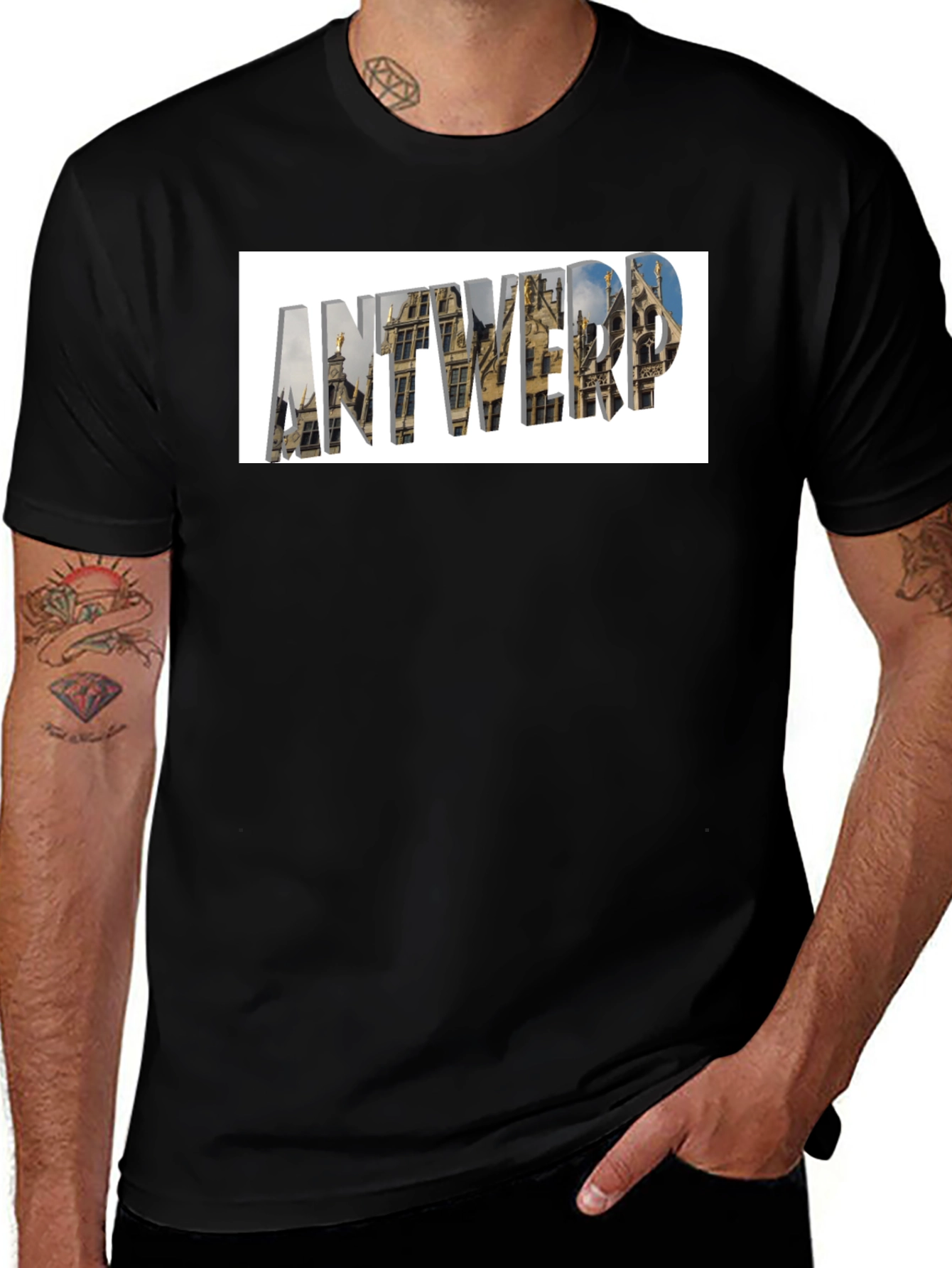 Antwerp Cityscape Graphic T-Shirt - Black