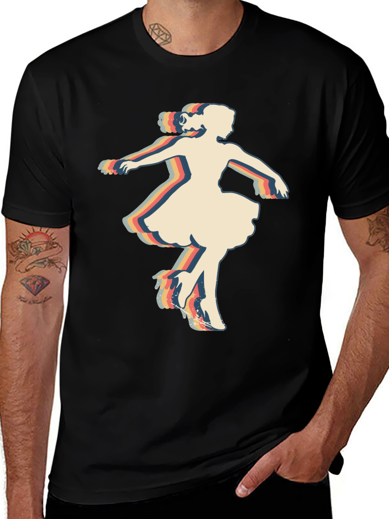 Retro Dancer Graphic T-Shirt - Black