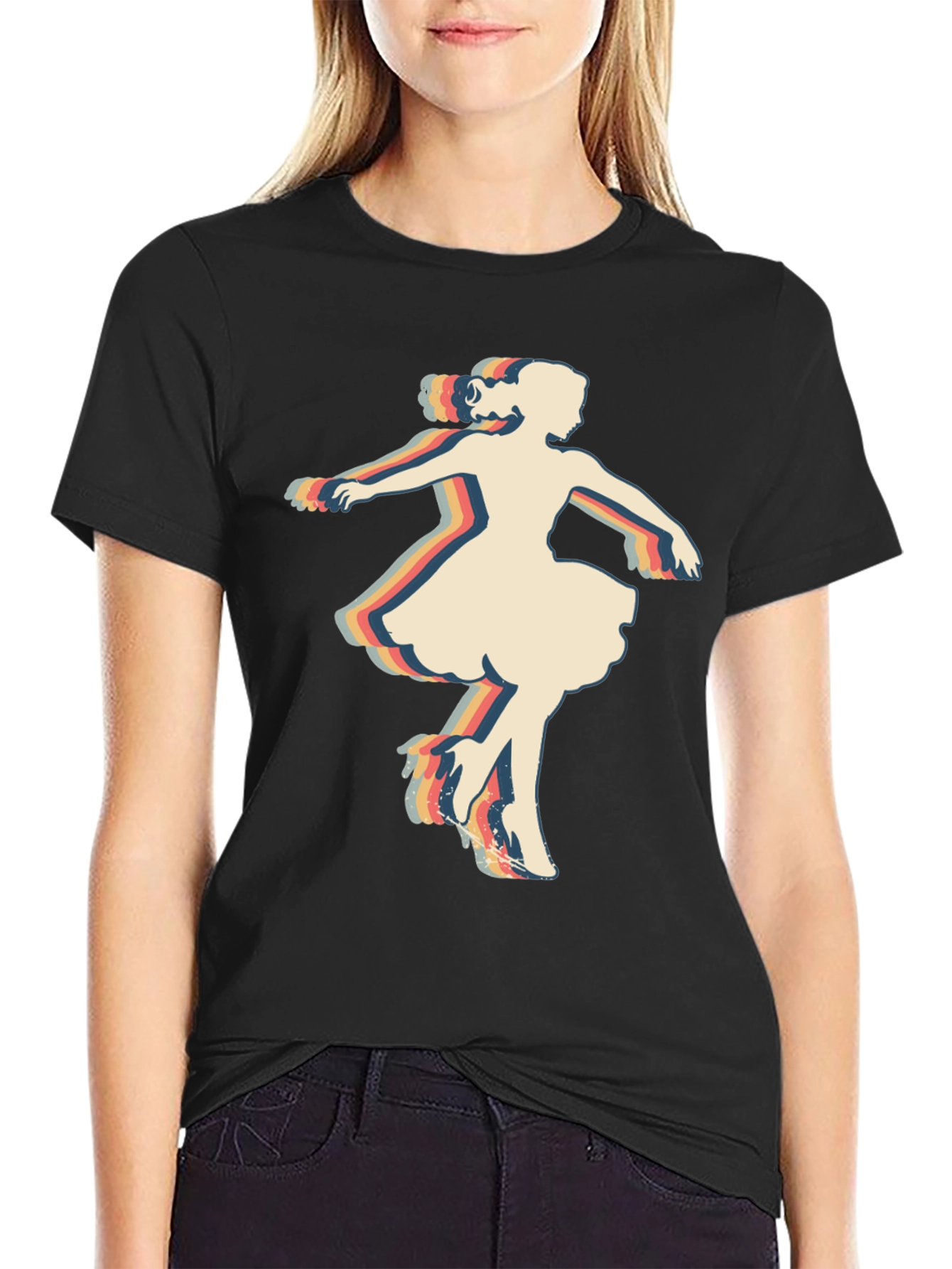 Retro Dancer Graphic T-Shirt - Black