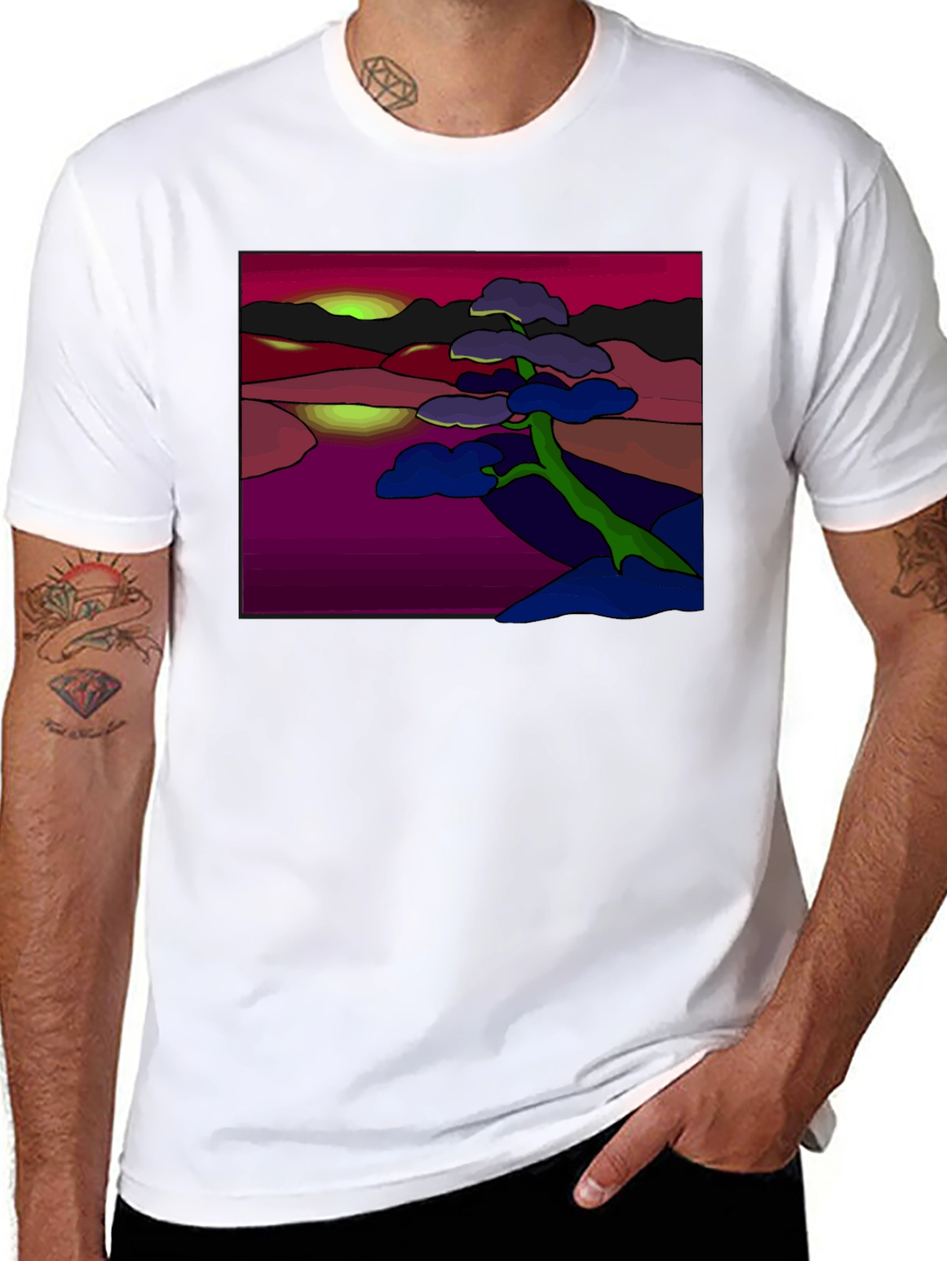 Abstract Landscape Graphic Tee - Black