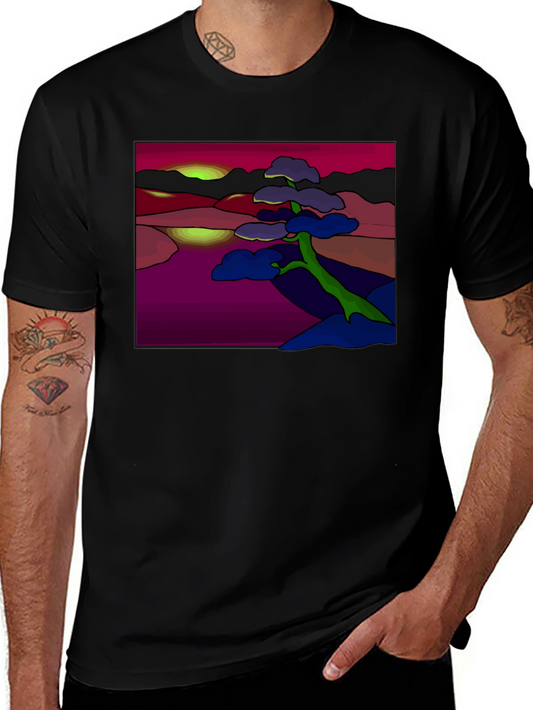 Abstract Landscape Graphic Tee - Black