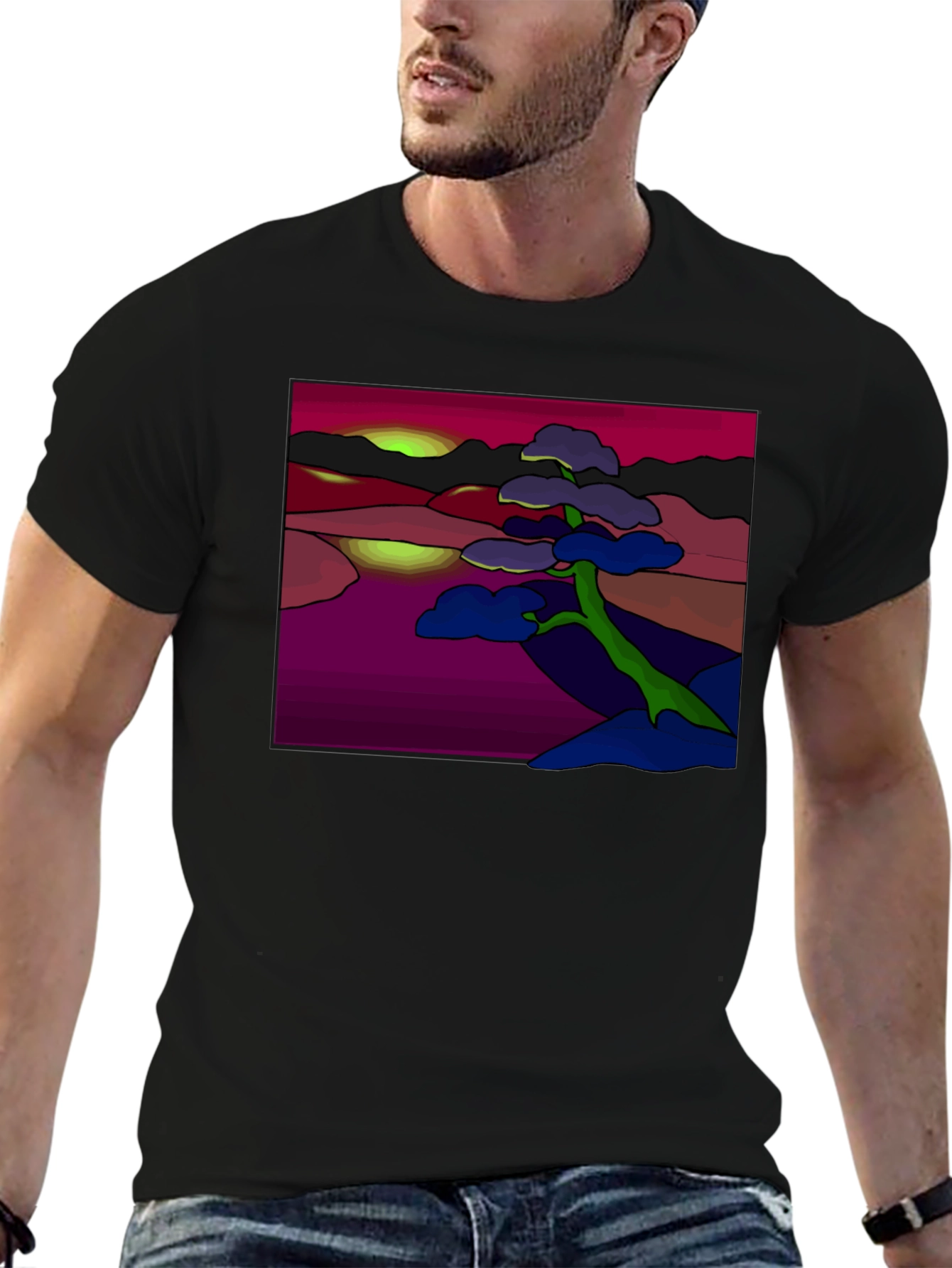 Abstract Landscape Graphic Tee - Black