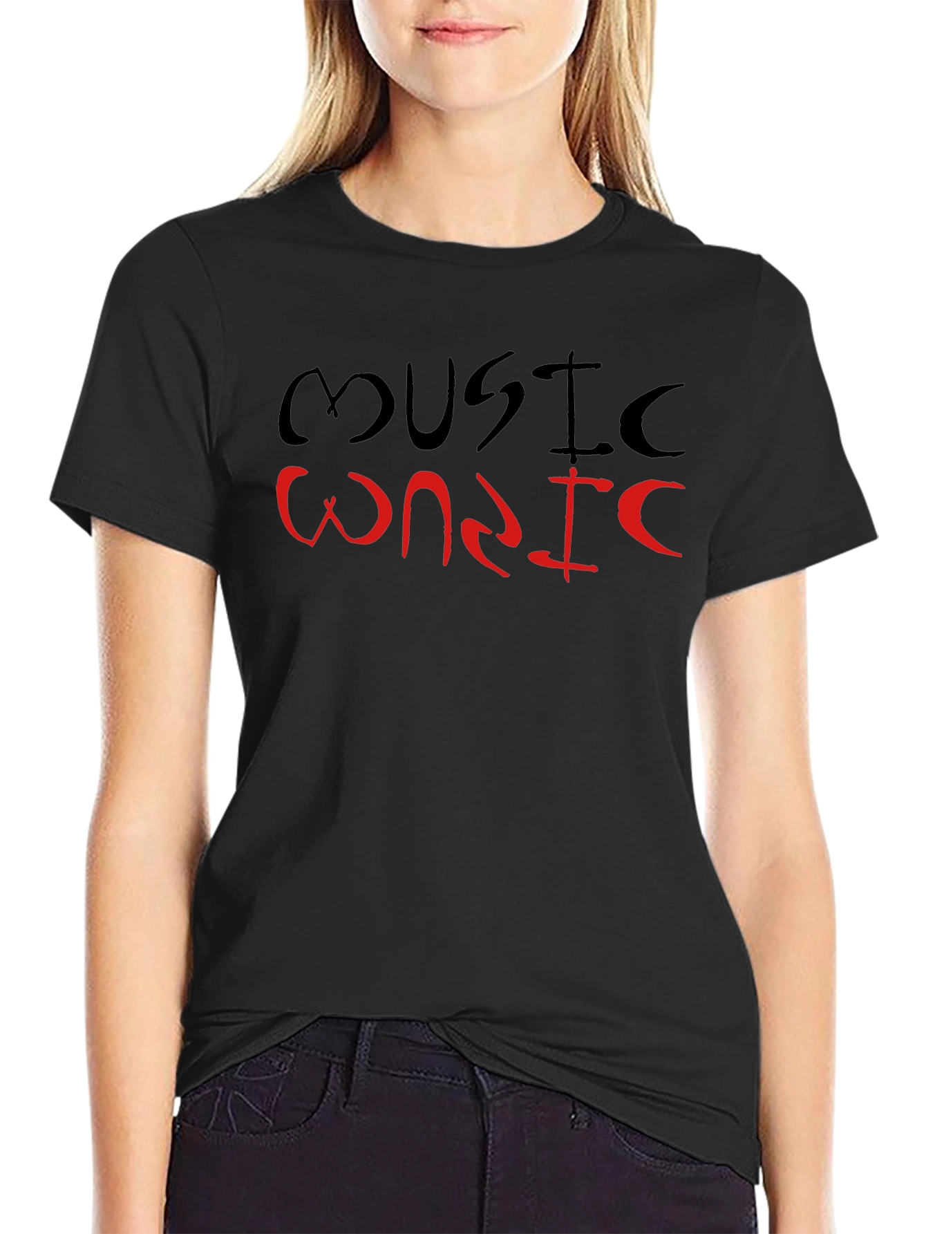 Music T-Shirt Black Cotton Casual Wear