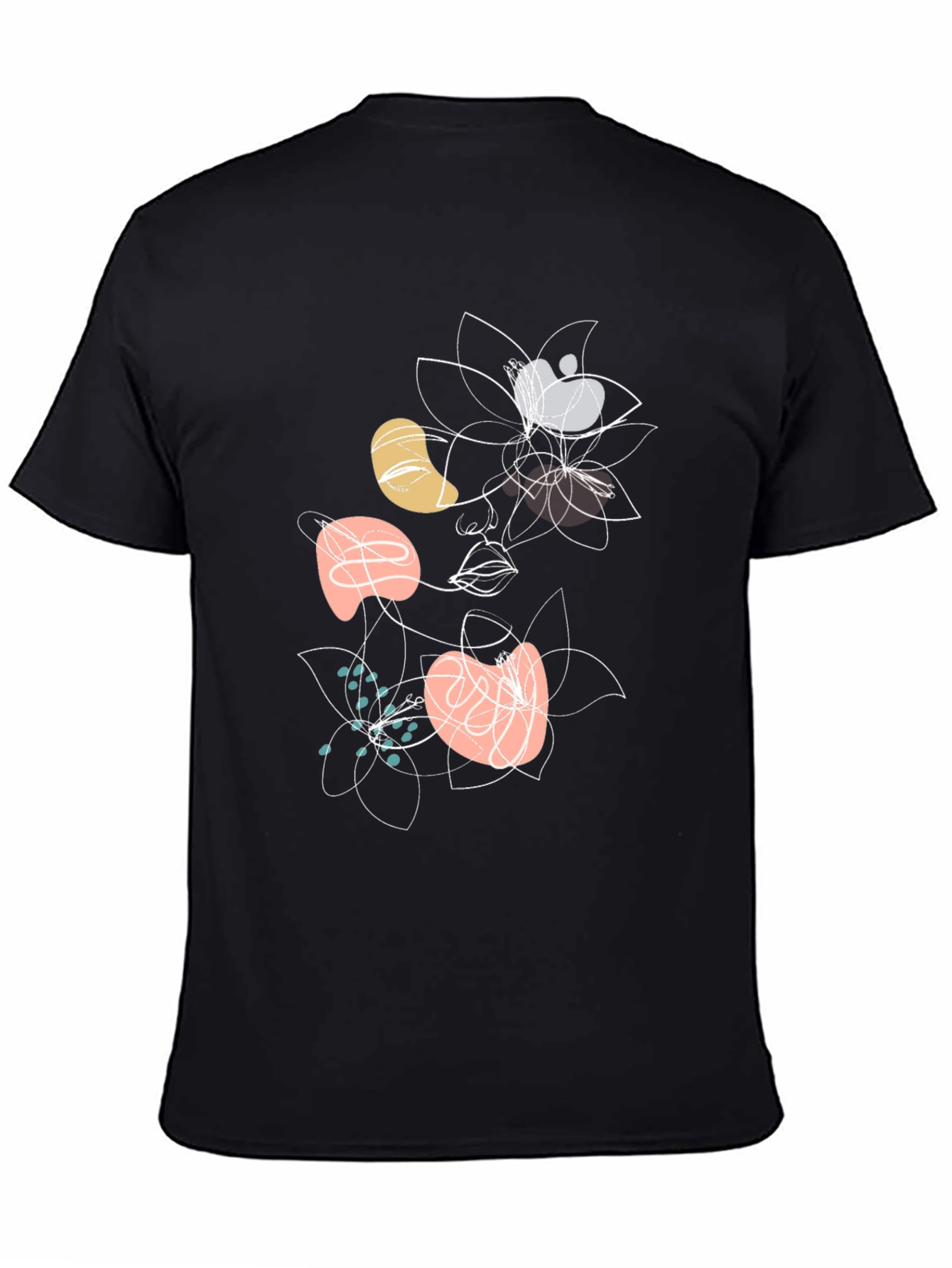 Abstract Floral Face Graphic Black T-Shirt