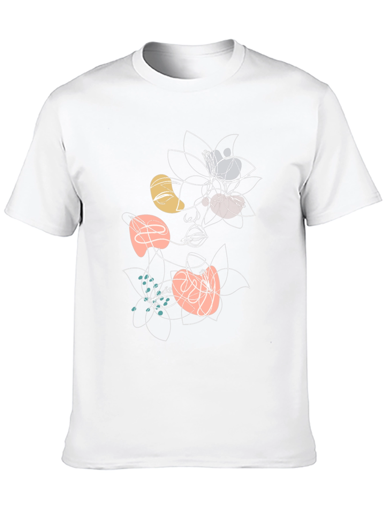 Abstract Floral Face Graphic Black T-Shirt