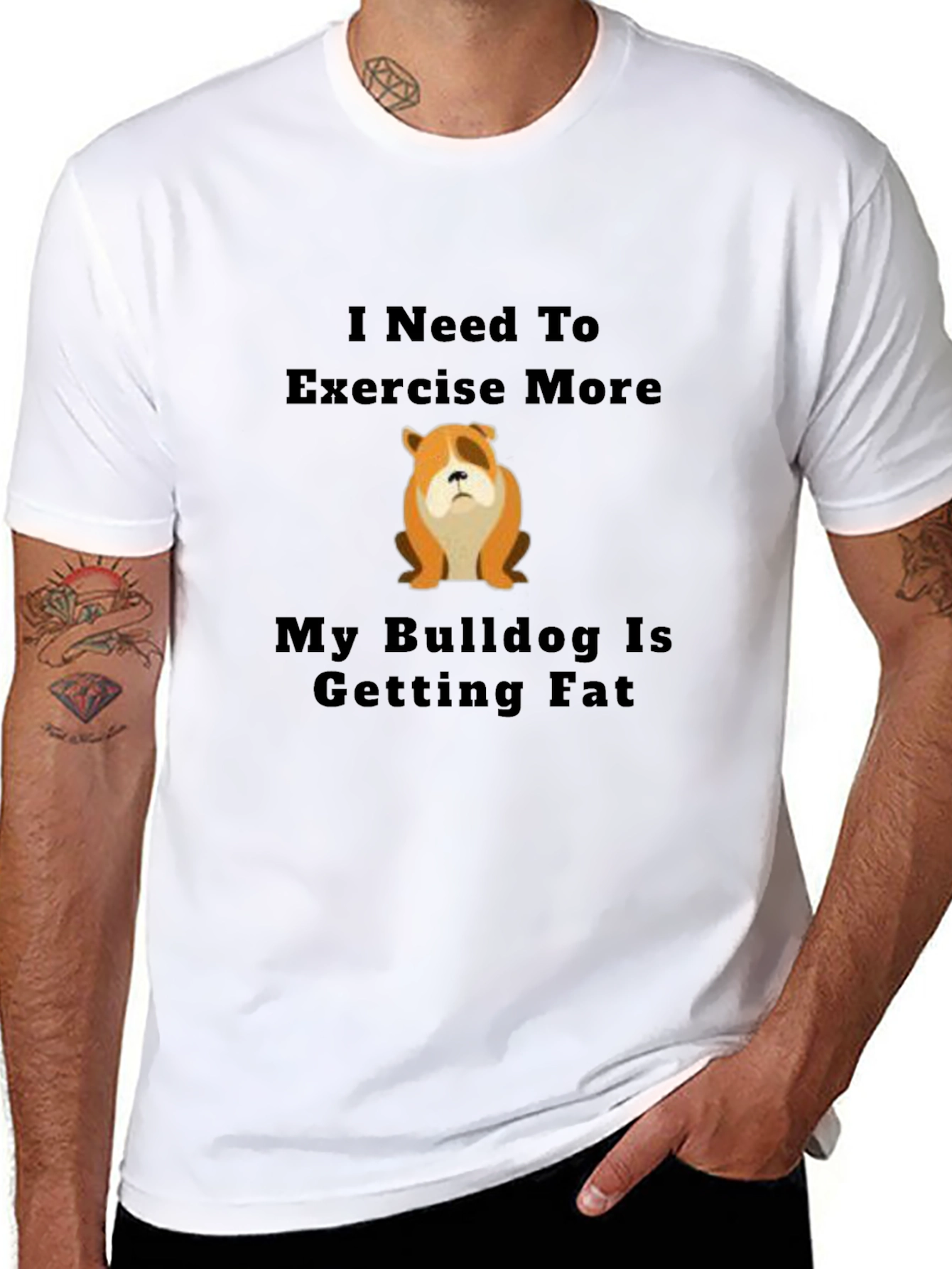 Funny Bulldog Exercise Black T-Shirt