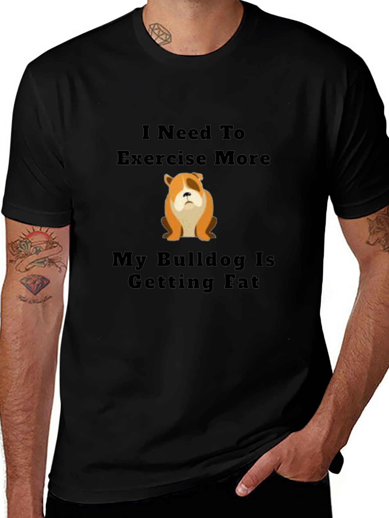 Funny Bulldog Exercise Black T-Shirt