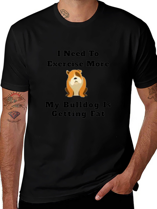 Funny Bulldog Exercise Black T-Shirt