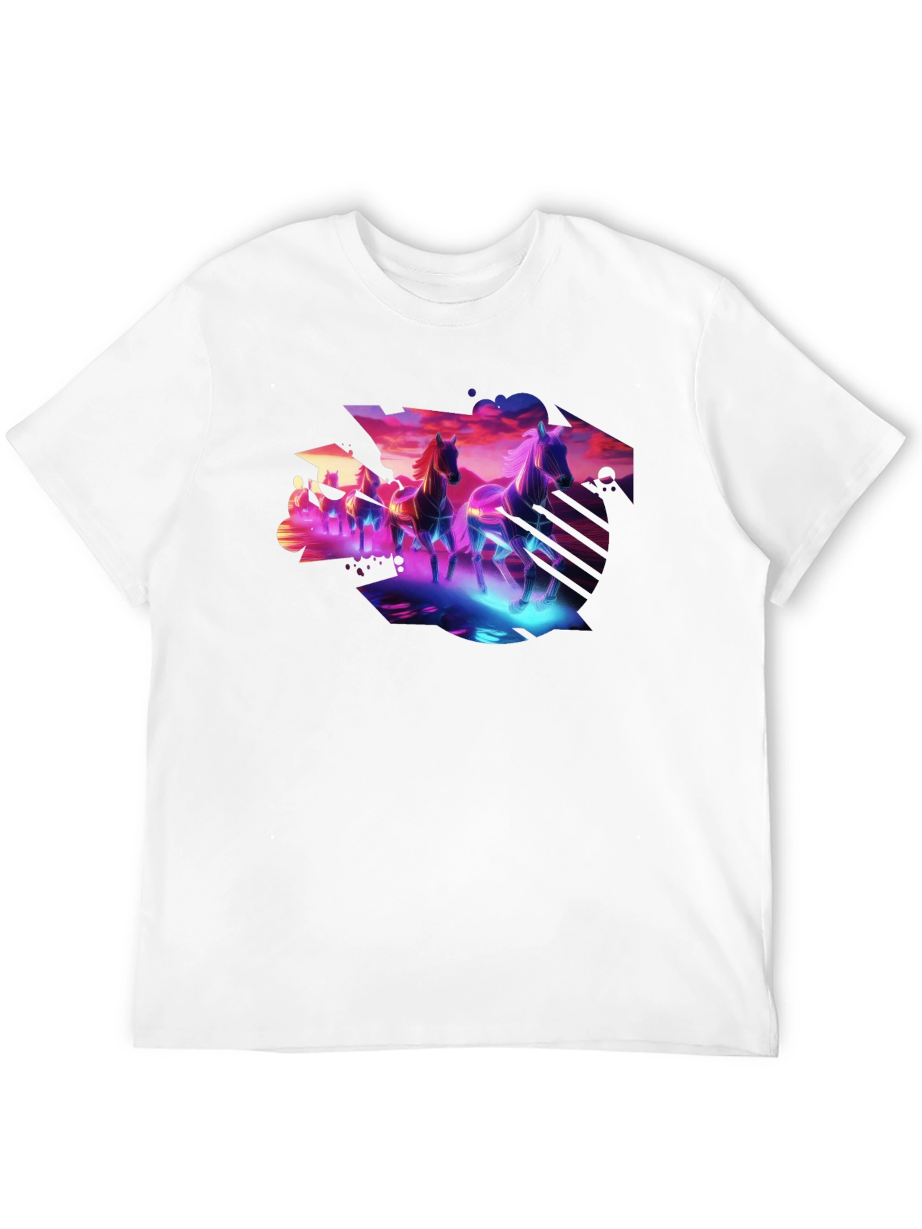 Cyberpunk Horses Graphic Tee - Black Cotton