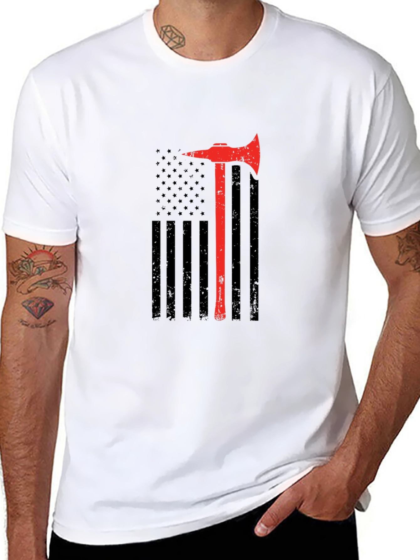 Firefighter Axe Flag T-Shirt - Patriotic Fireman Tee