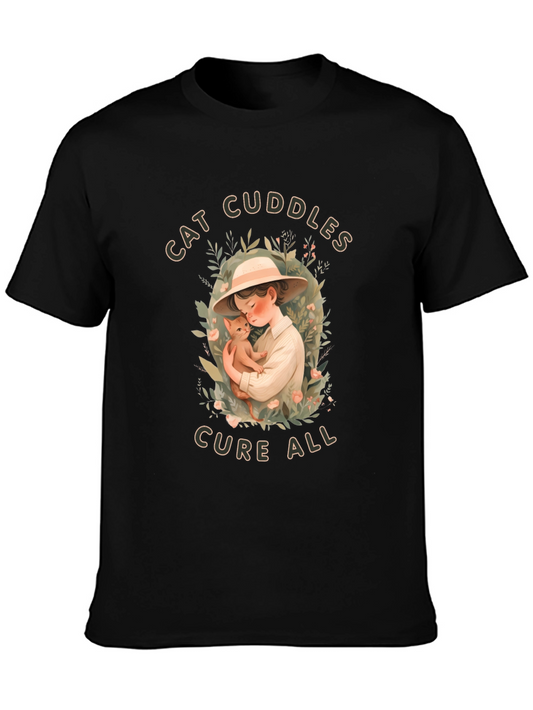 Cat Cuddles T-Shirt - Soft Cotton Blend Cute Design