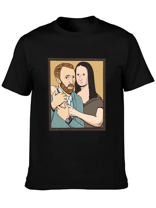 Artistic Tee: Van Gogh & Mona Lisa Graphic Print