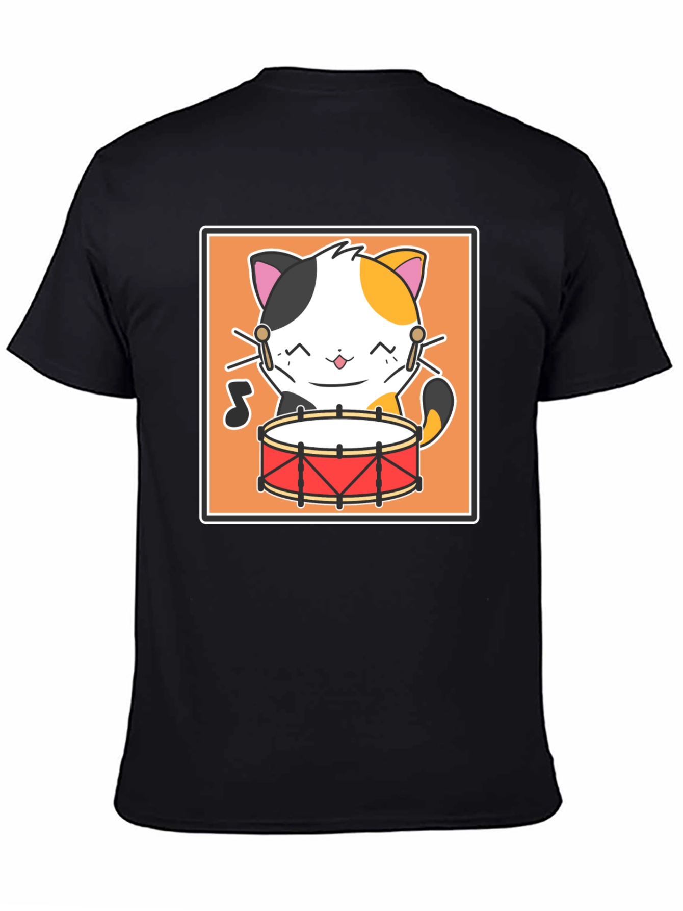 Cat Drummer Black T-Shirt - Music Lover Tee