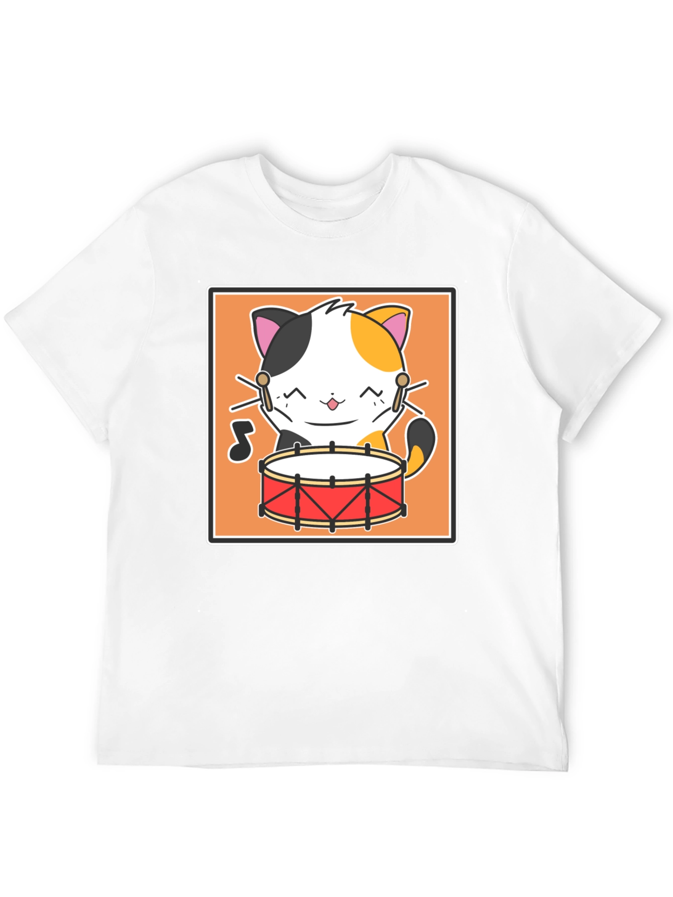 Cat Drummer Black T-Shirt - Music Lover Tee