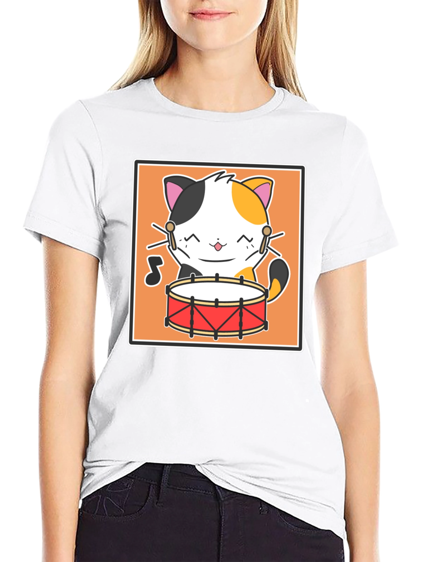 Cat Drummer Black T-Shirt - Music Lover Tee