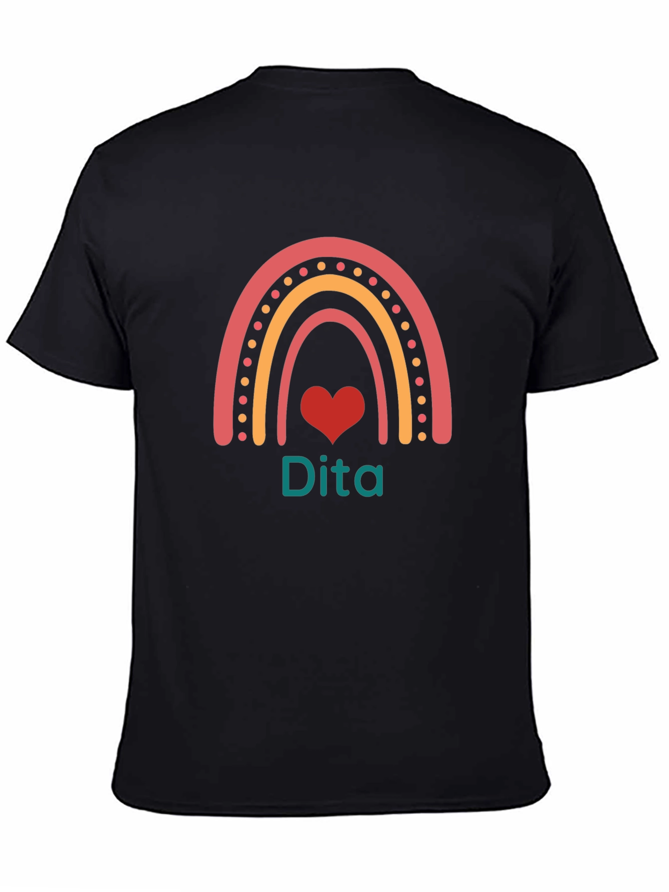 Dita Rainbow Heart Personalized Black T-Shirt