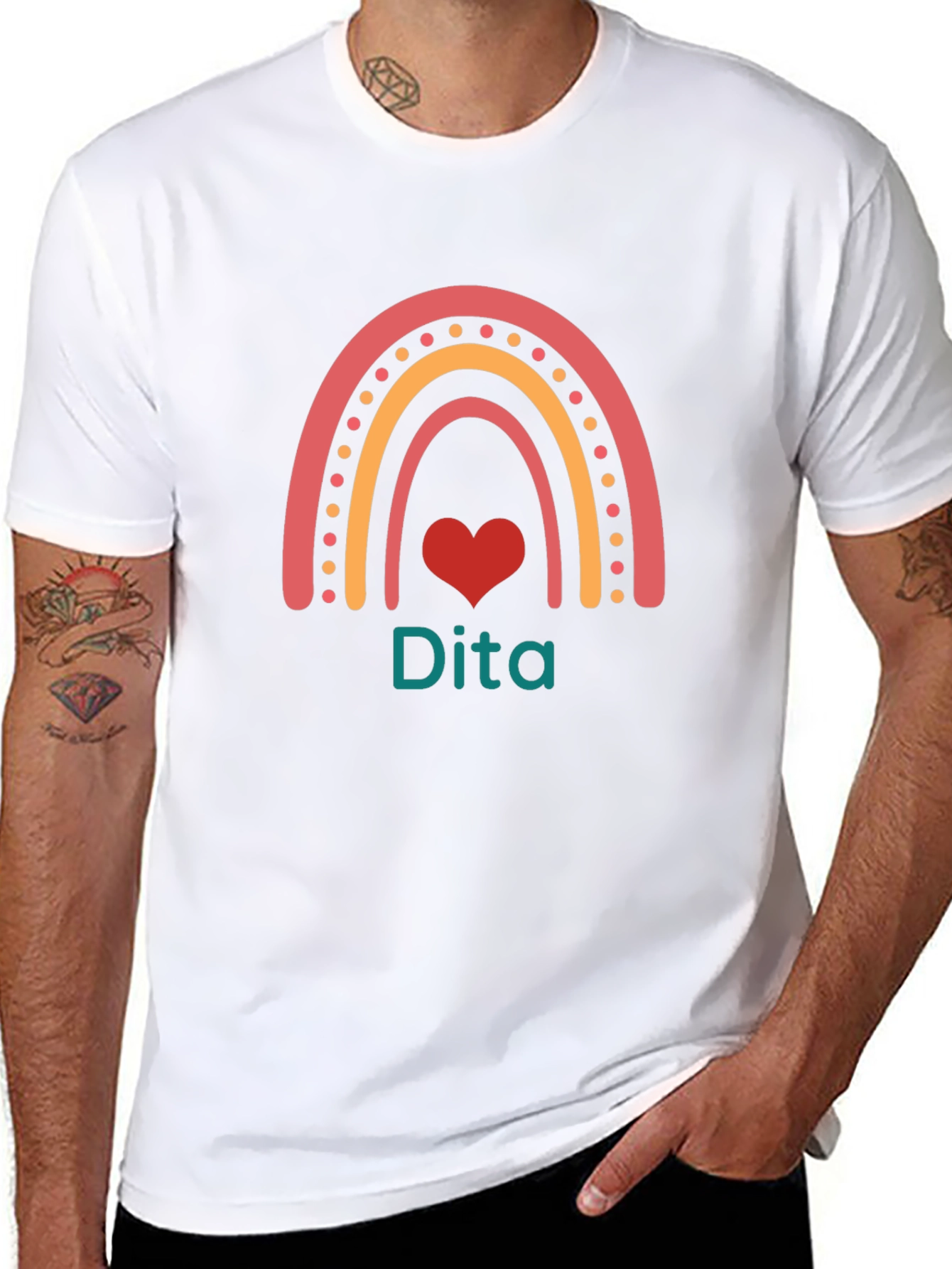 Dita Rainbow Heart Personalized Black T-Shirt
