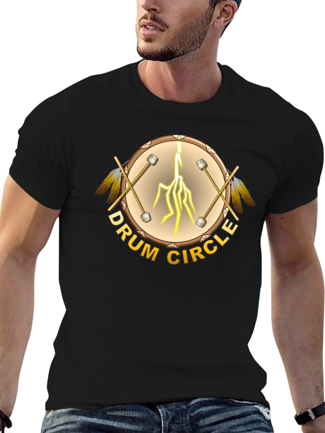 Drum Circle Graphic T-Shirt - Unisex Black Tee