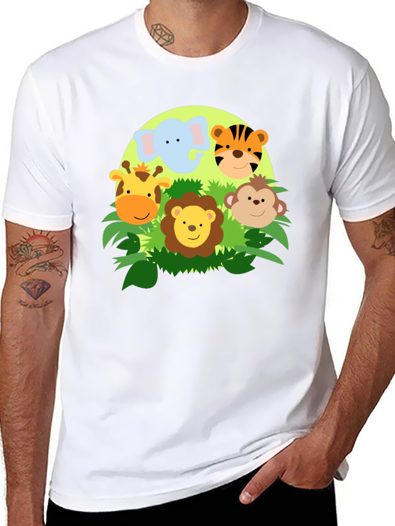 Jungle Animal Faces Graphic T-Shirt - Cute Cartoon Design