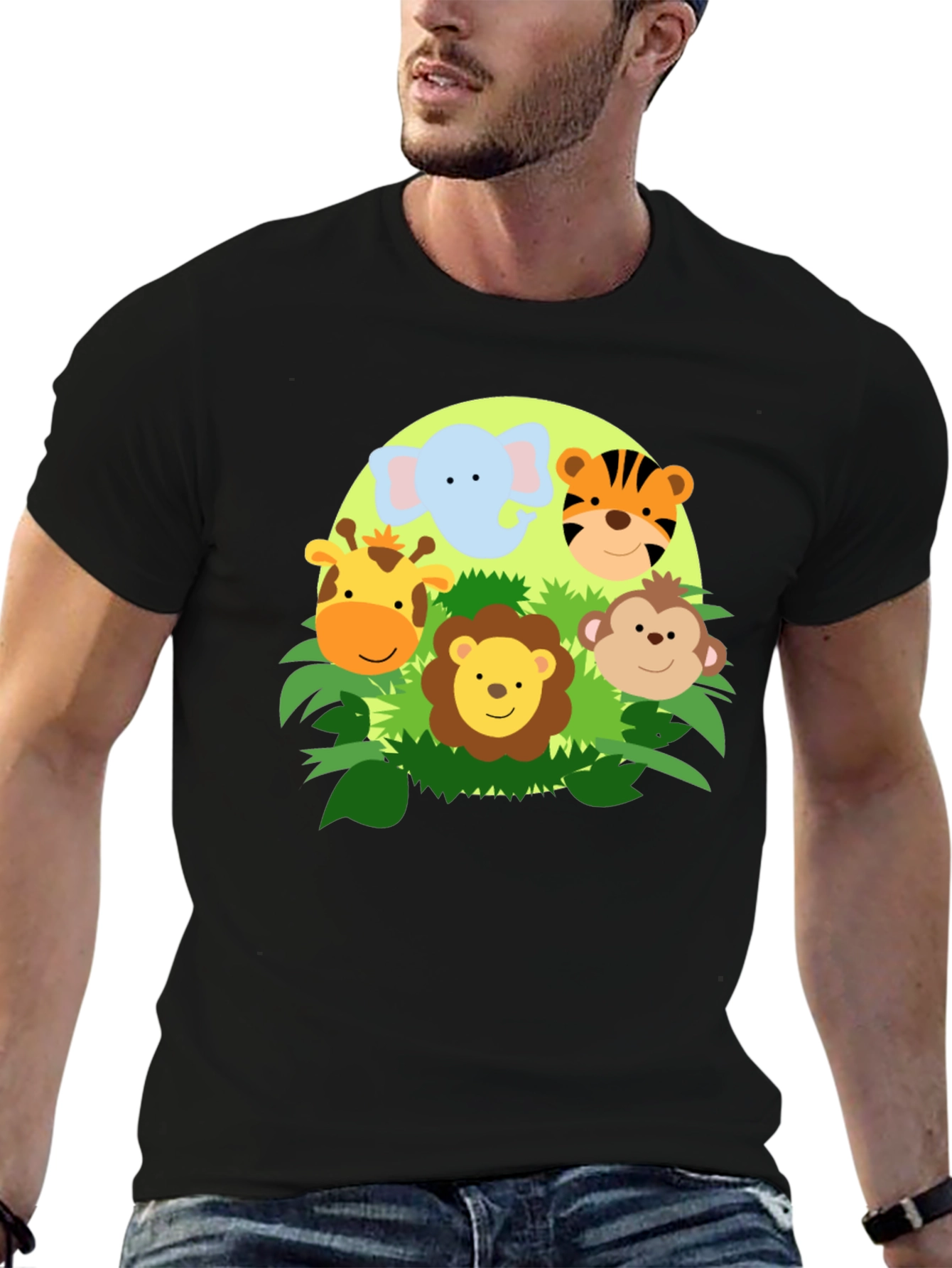 Jungle Animal Faces Graphic T-Shirt - Cute Cartoon Design
