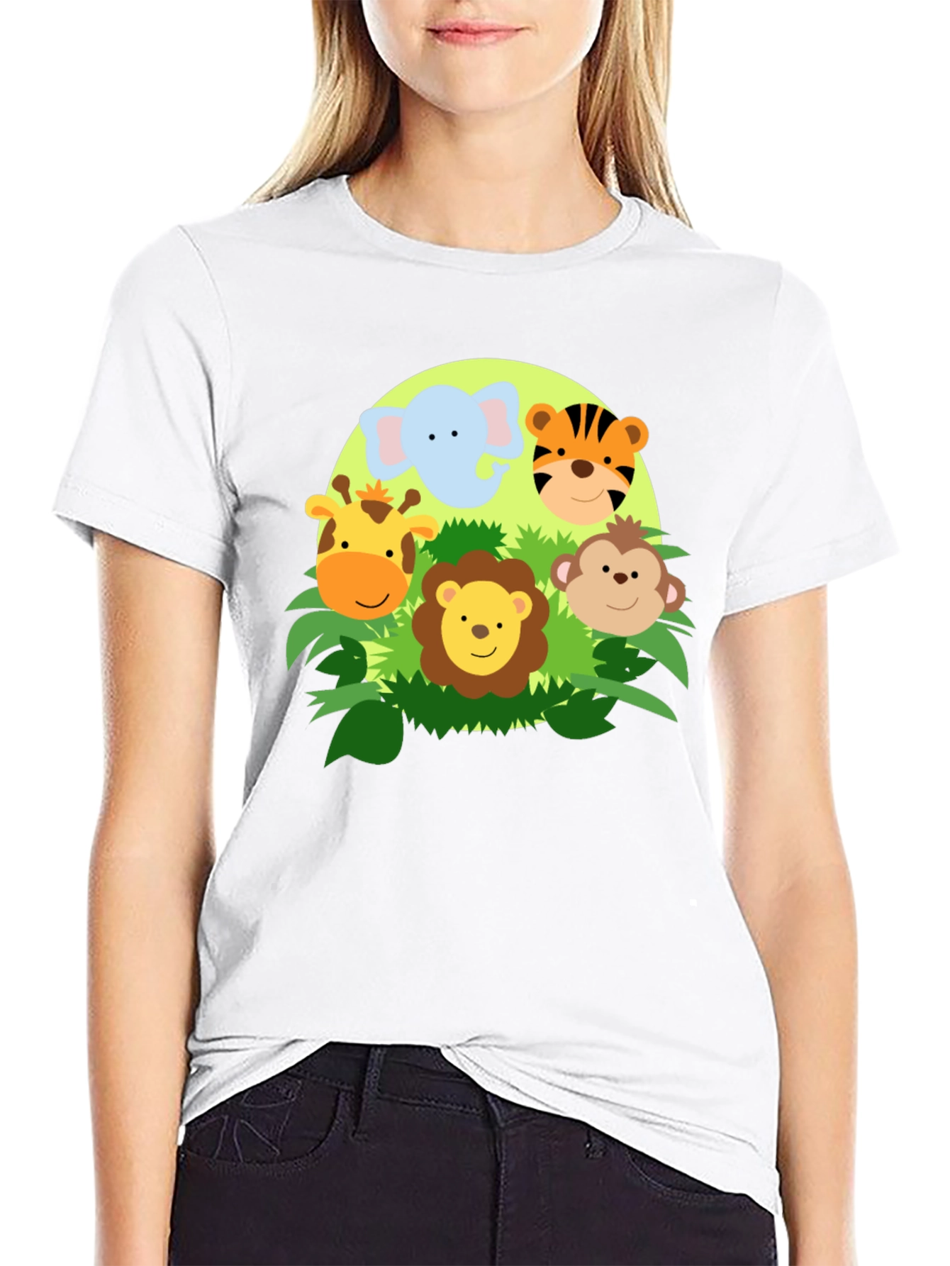 Jungle Animal Faces Graphic T-Shirt - Cute Cartoon Design