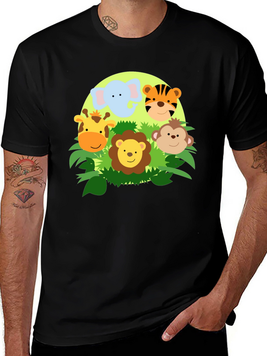 Jungle Animal Faces Graphic T-Shirt - Cute Cartoon Design