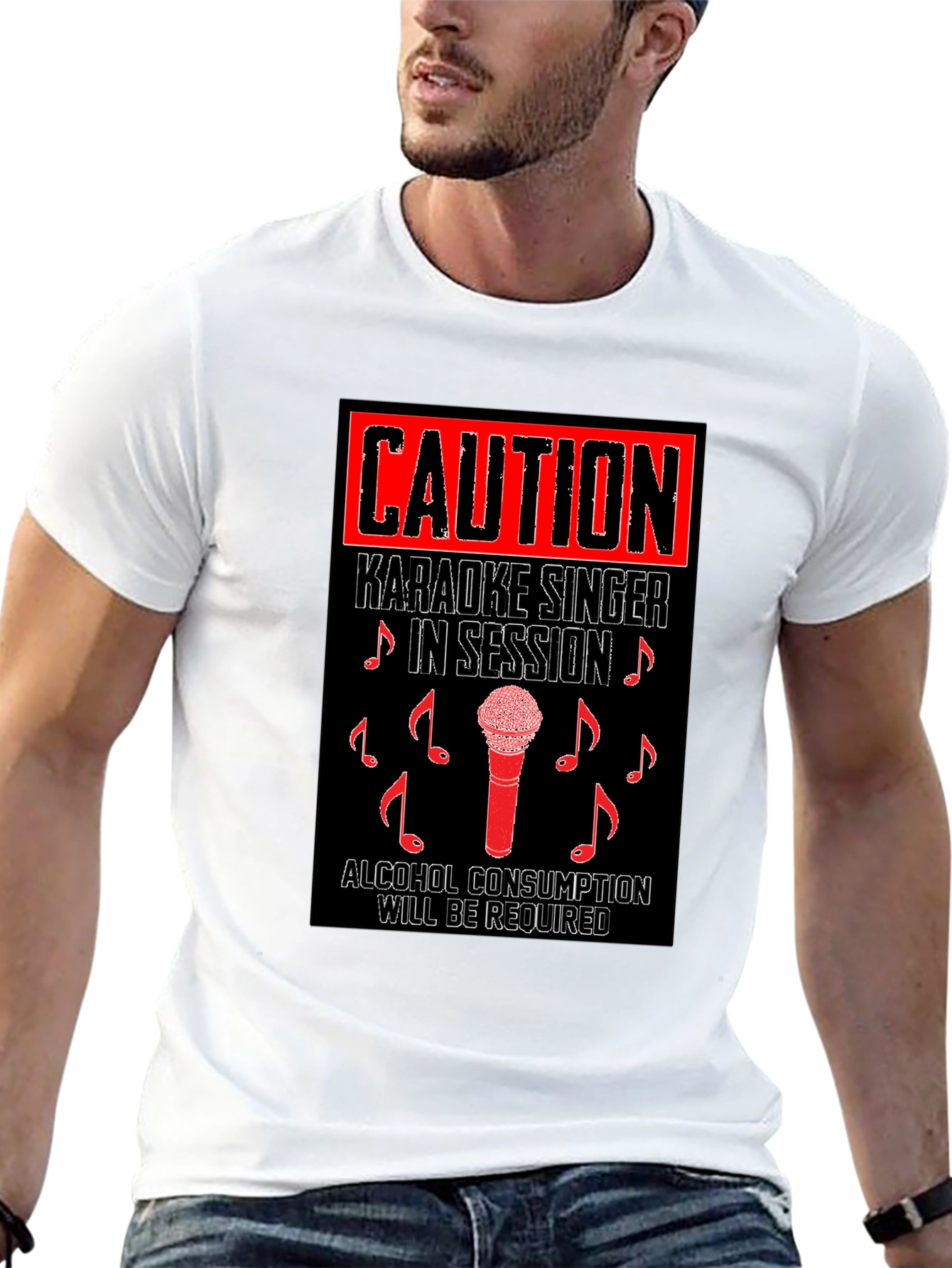 Caution Karaoke T-Shirt - Singer in Session Alcohol Required