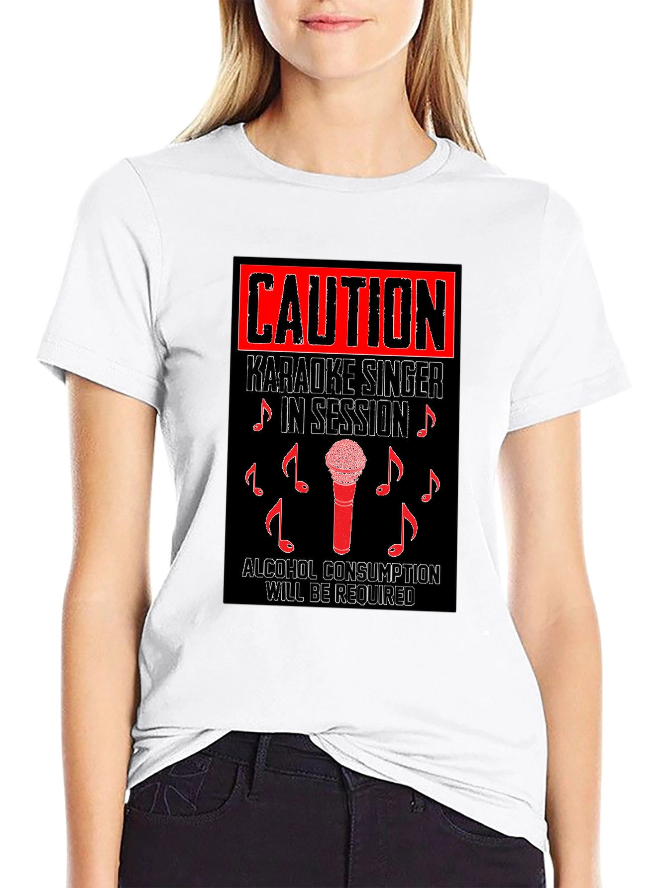 Caution Karaoke T-Shirt - Singer in Session Alcohol Required
