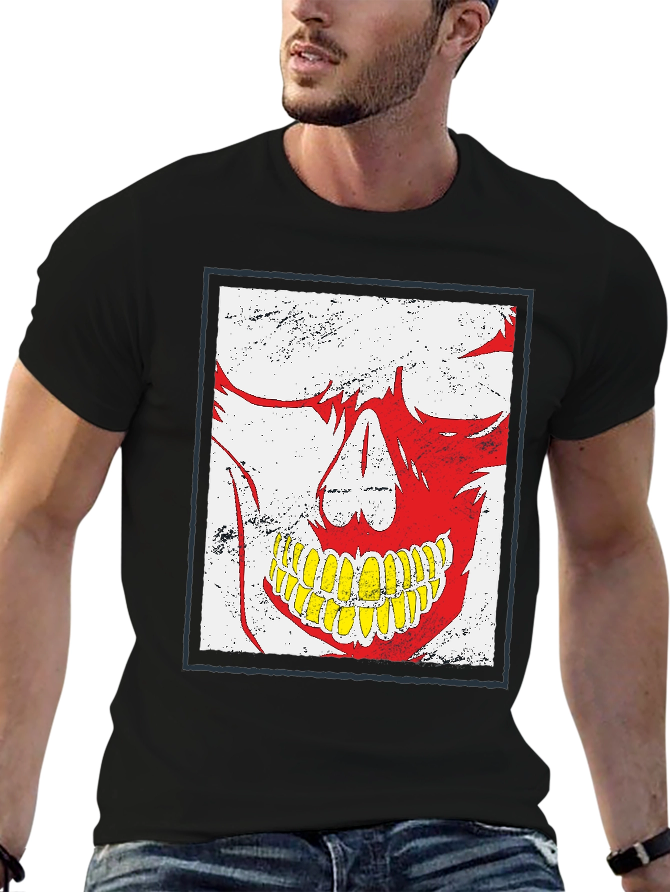 Red Skull Graphic Print Black T-Shirt