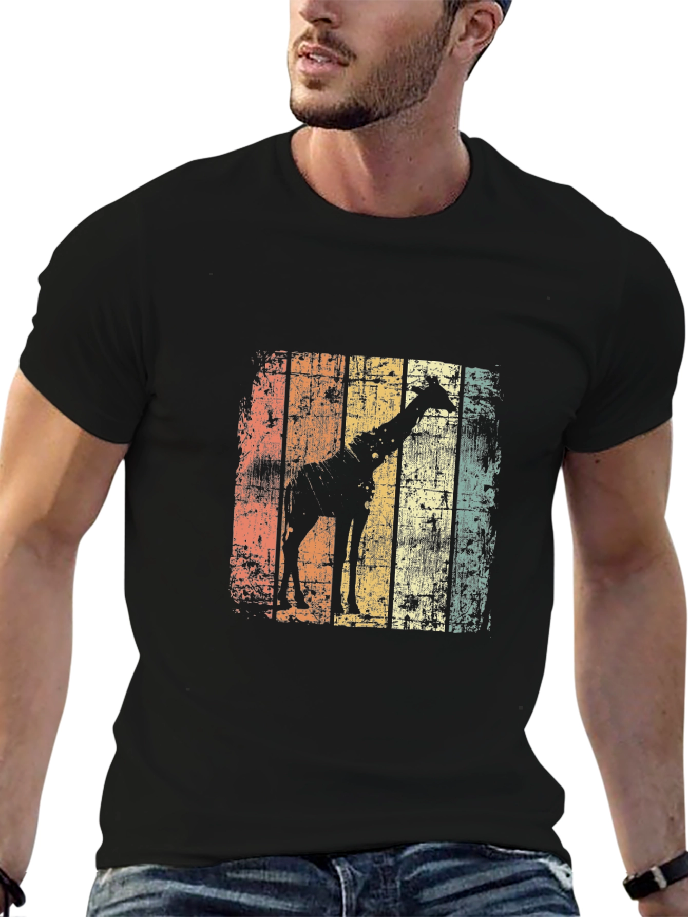 Giraffe Silhouette Distressed T-Shirt