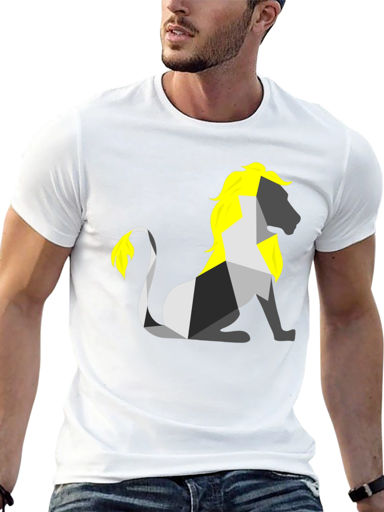 Geometric Lion Graphic Tee - Stylish Black Shirt