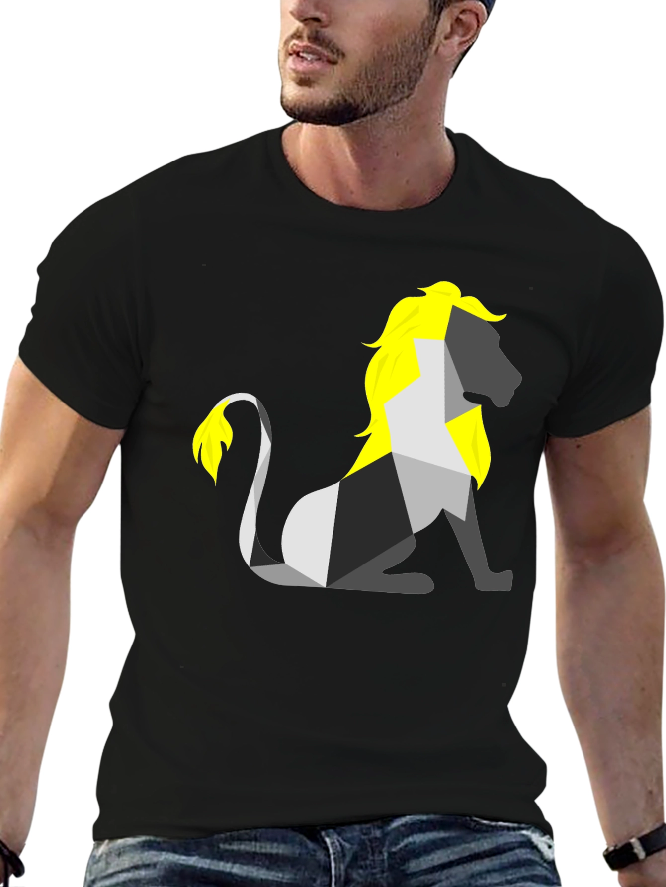 Geometric Lion Graphic Tee - Stylish Black Shirt