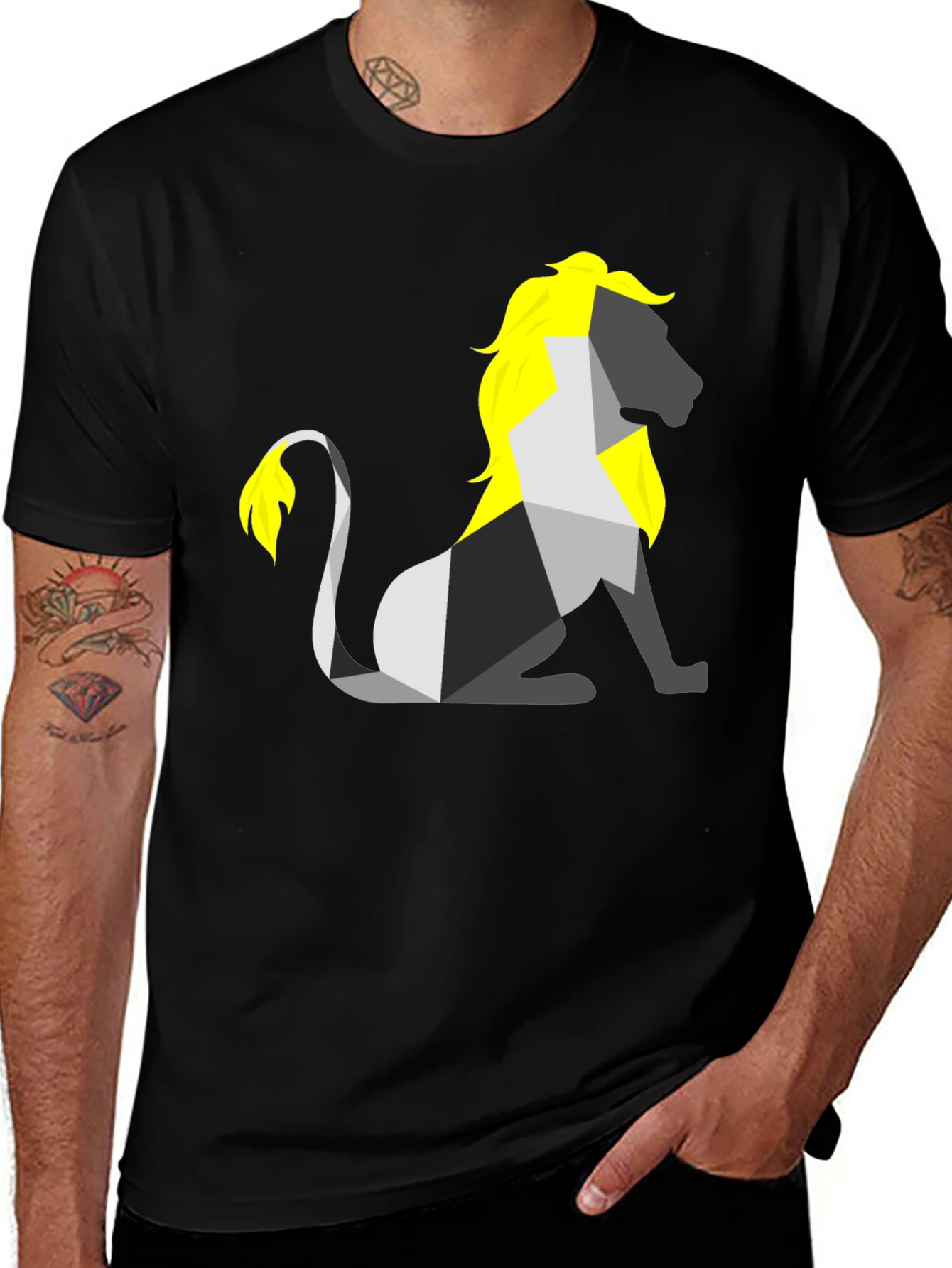 Geometric Lion Graphic Tee - Stylish Black Shirt