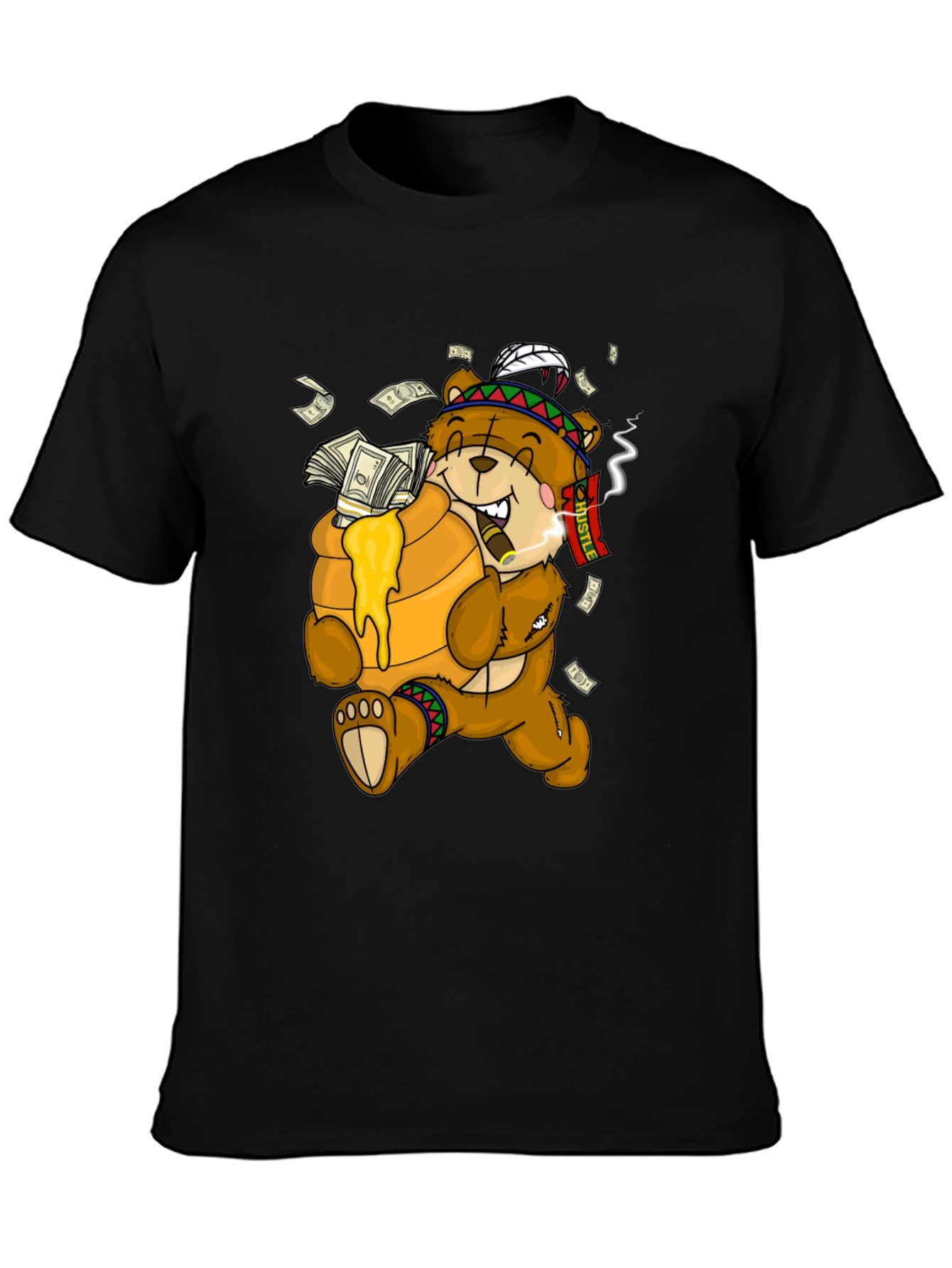 Cartoon Bear Hustle Graphic T-Shirt