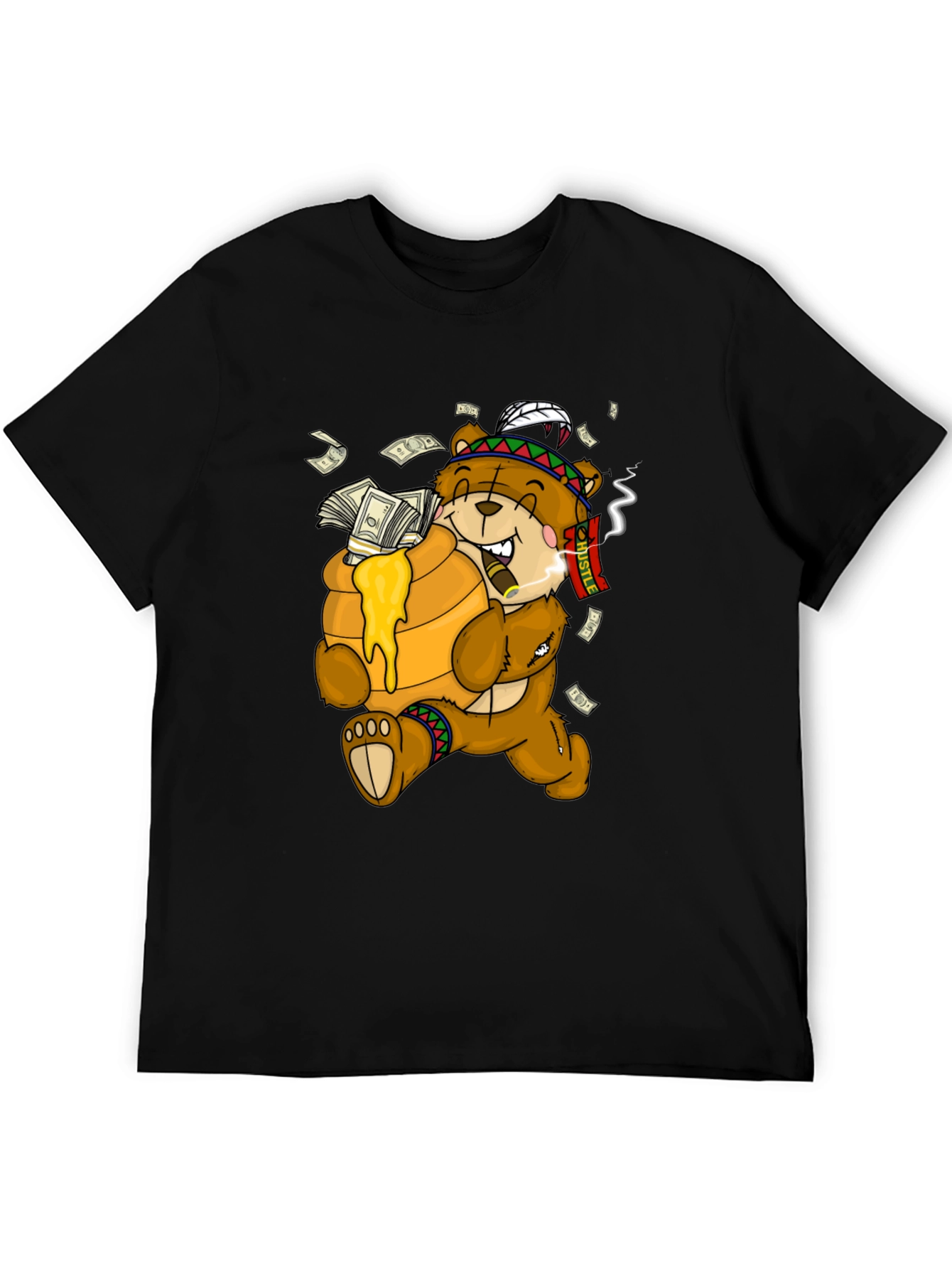 Cartoon Bear Hustle Graphic T-Shirt