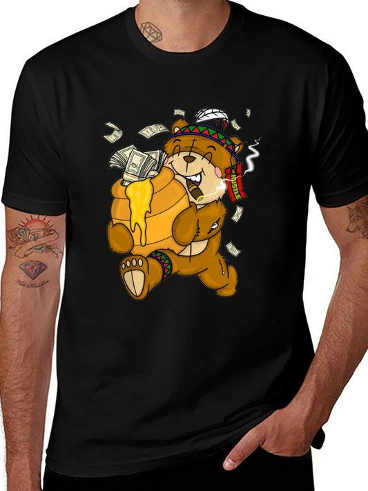 Cartoon Bear Hustle Graphic T-Shirt