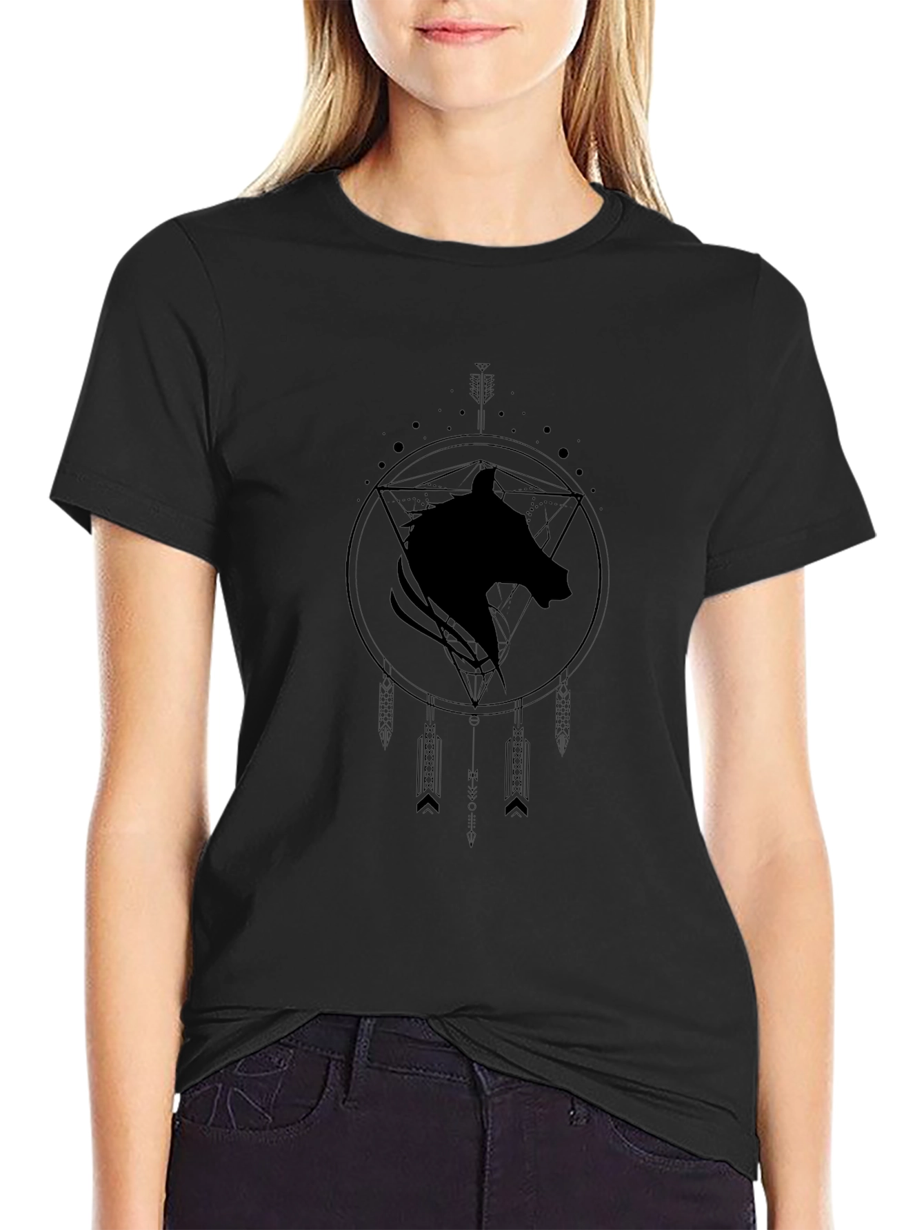 Geometric Wolf T-Shirt - Black Graphic Tee