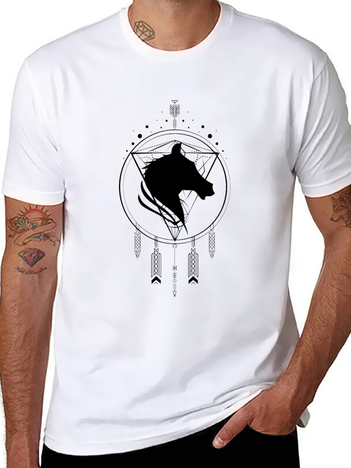 Geometric Wolf T-Shirt - Black Graphic Tee