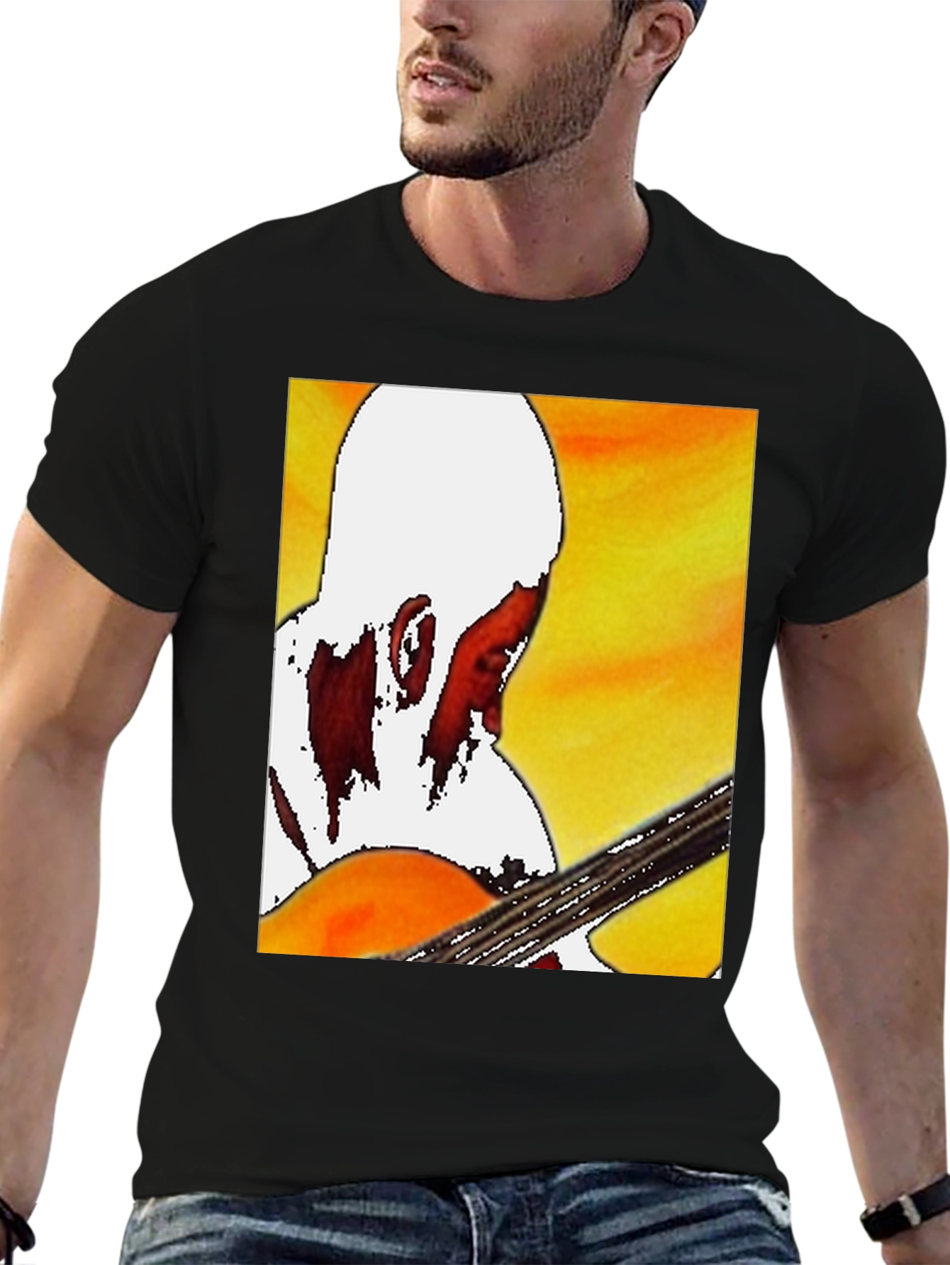 Guitar Player Graphic T-Shirt - Classic Crew Neck