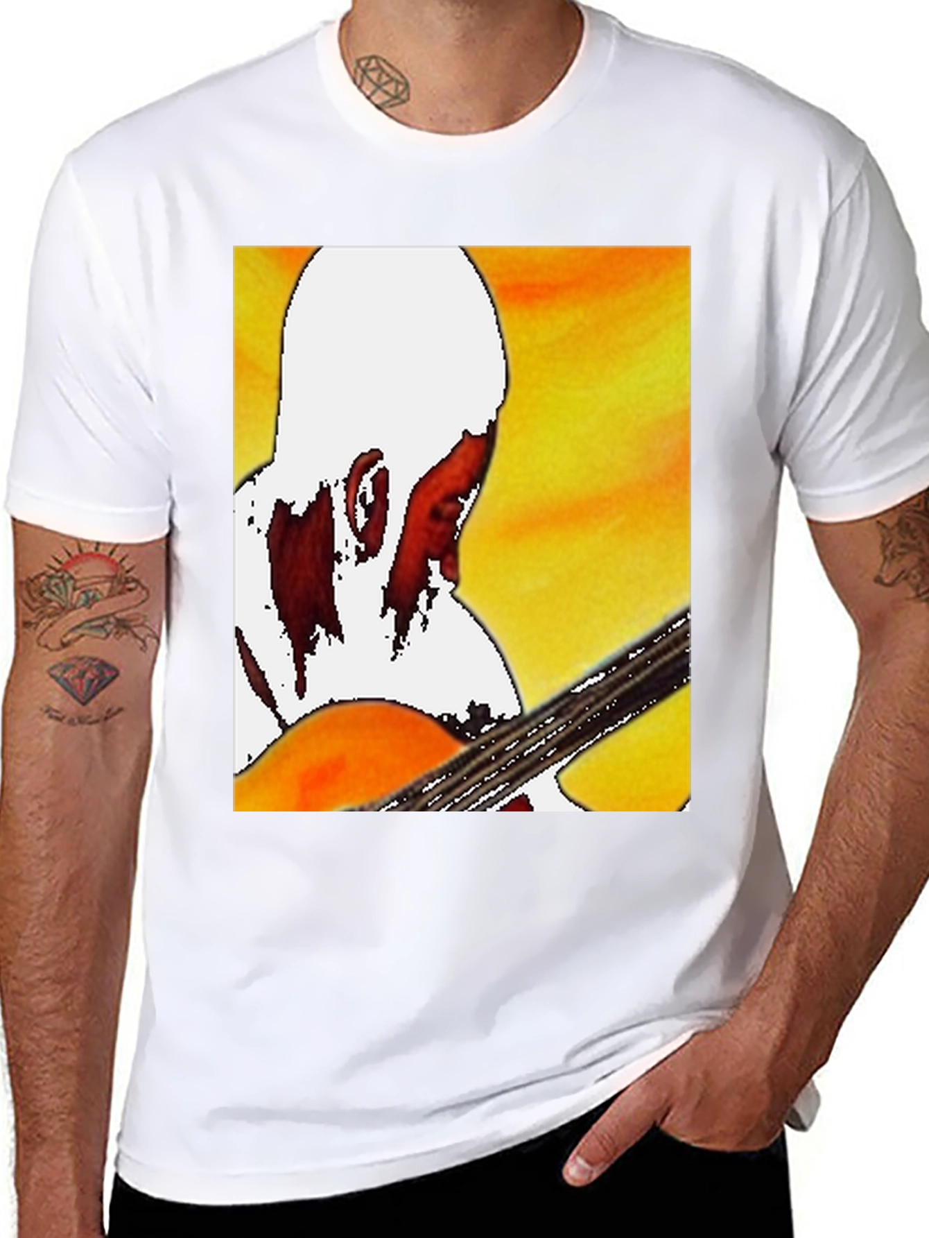 Guitar Player Graphic T-Shirt - Classic Crew Neck