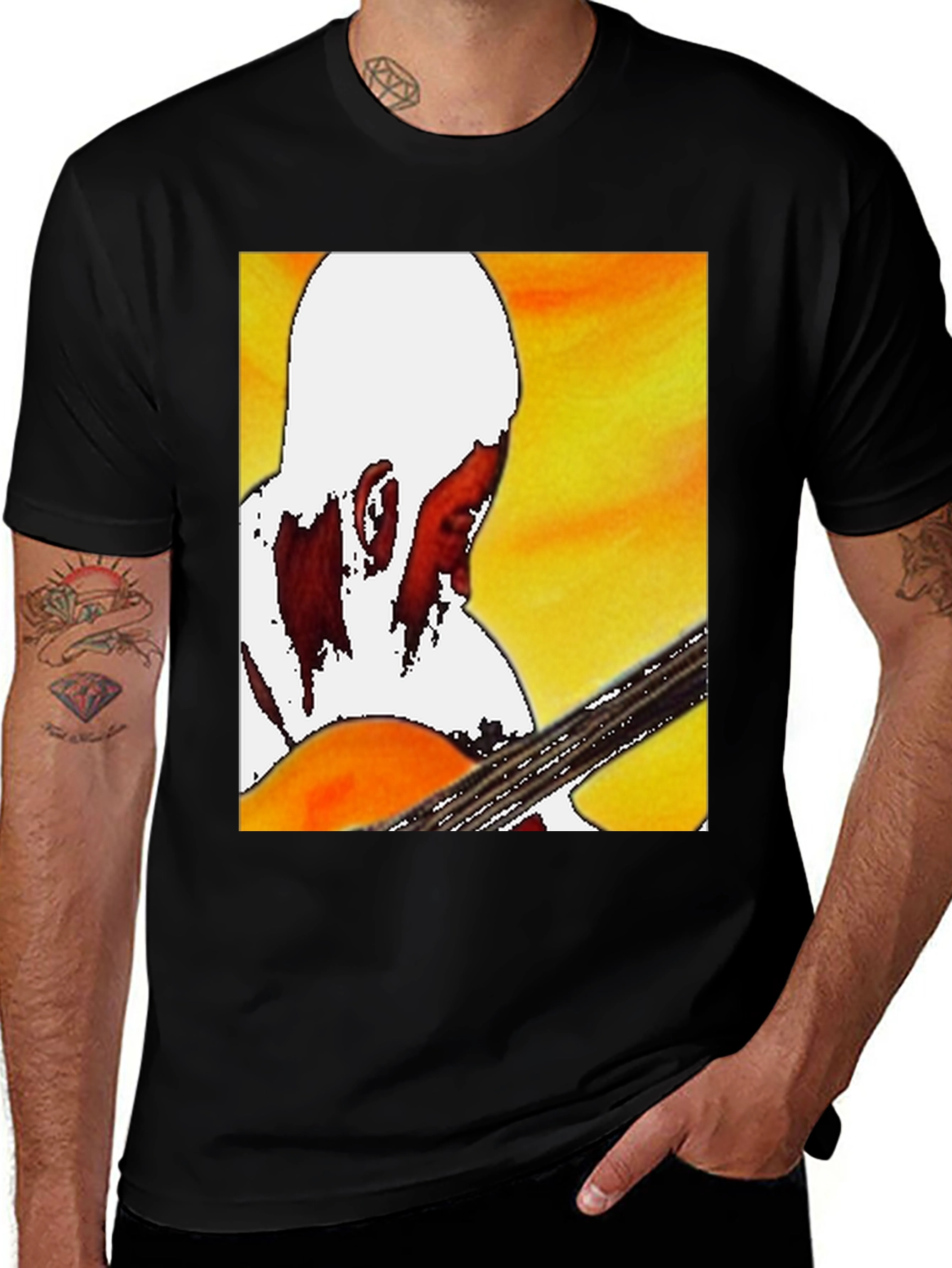 Guitar Player Graphic T-Shirt - Classic Crew Neck