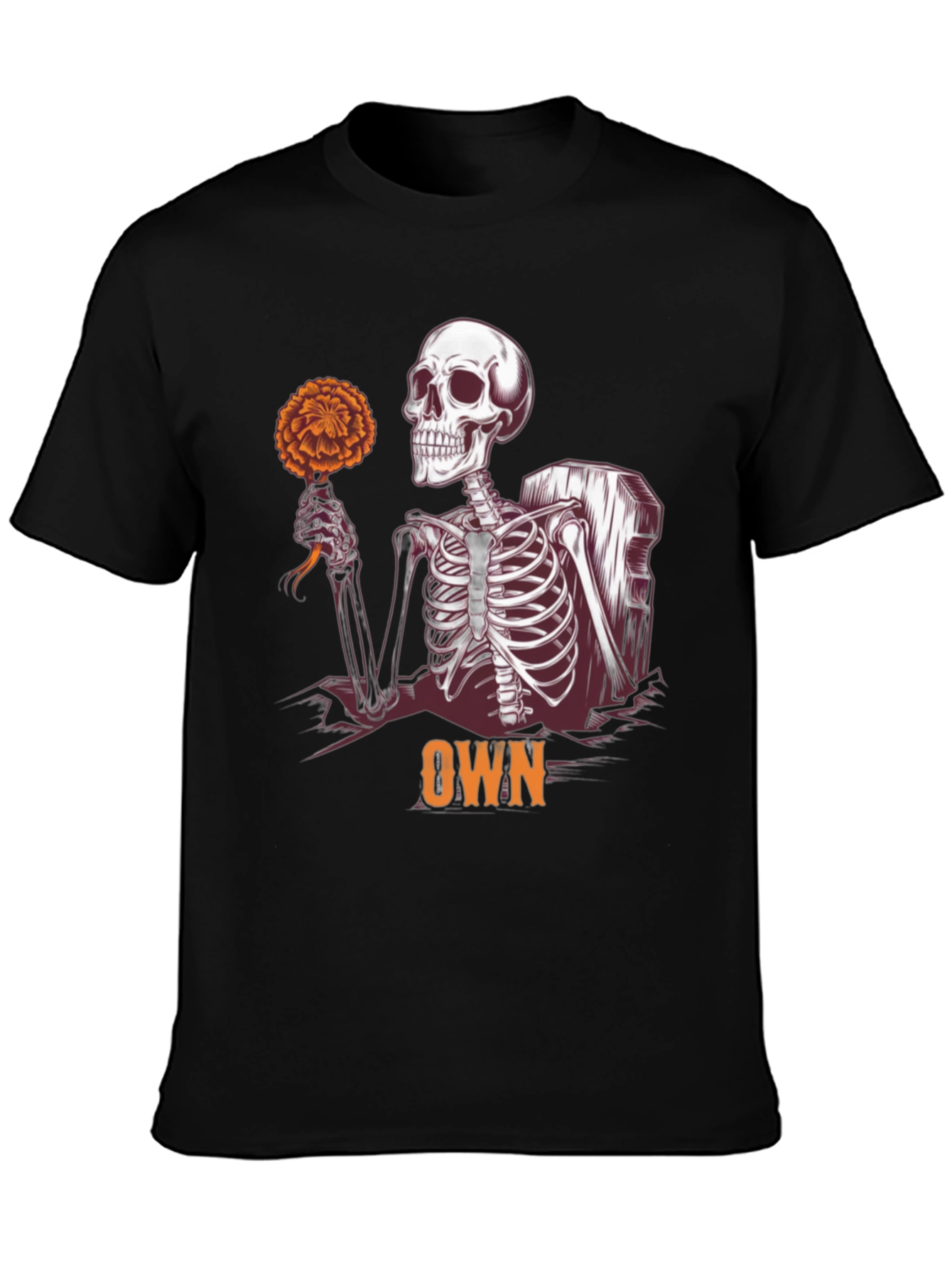 Skeleton Holding Flower Graphic Tee