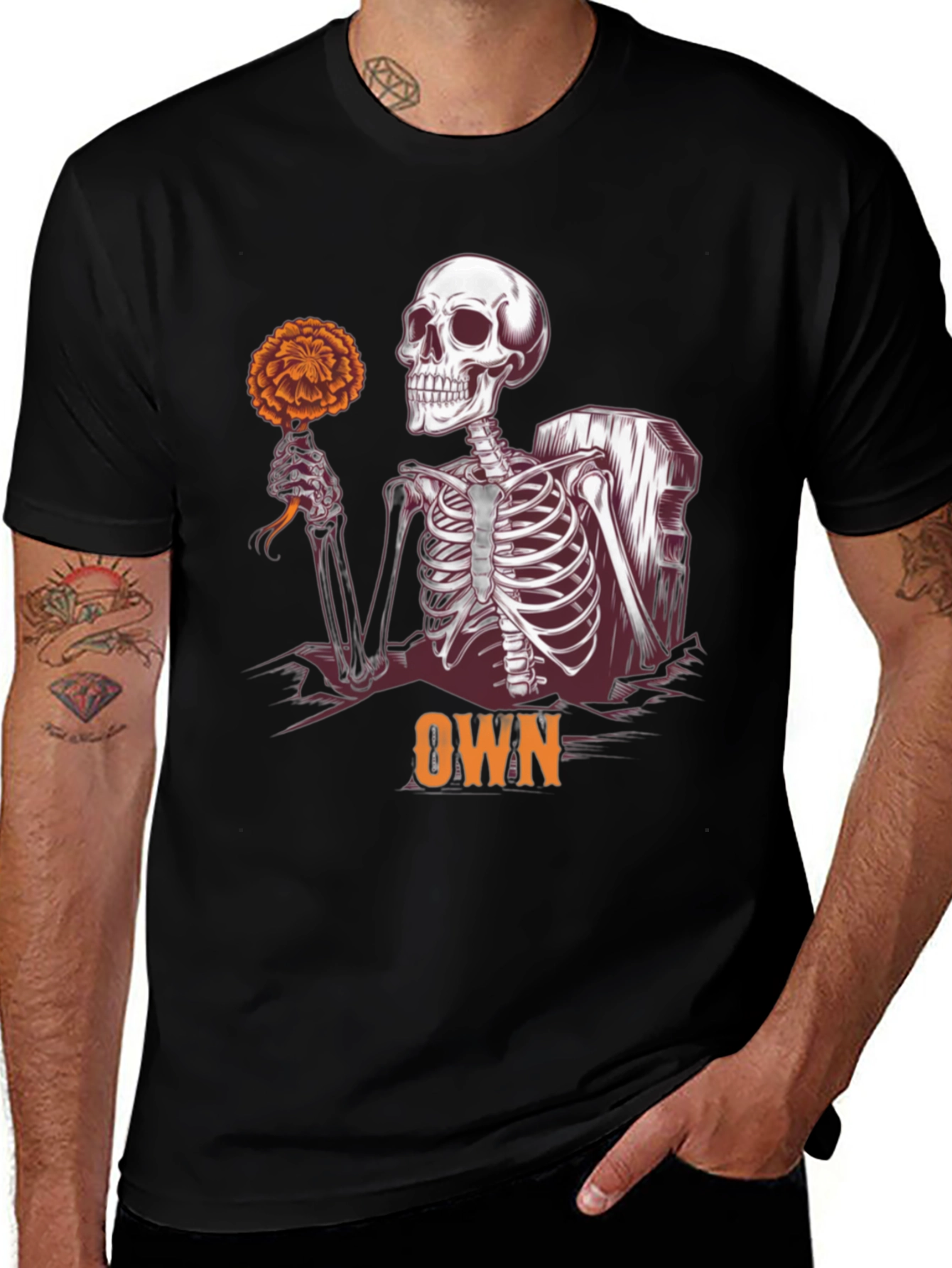 Skeleton Holding Flower Graphic Tee