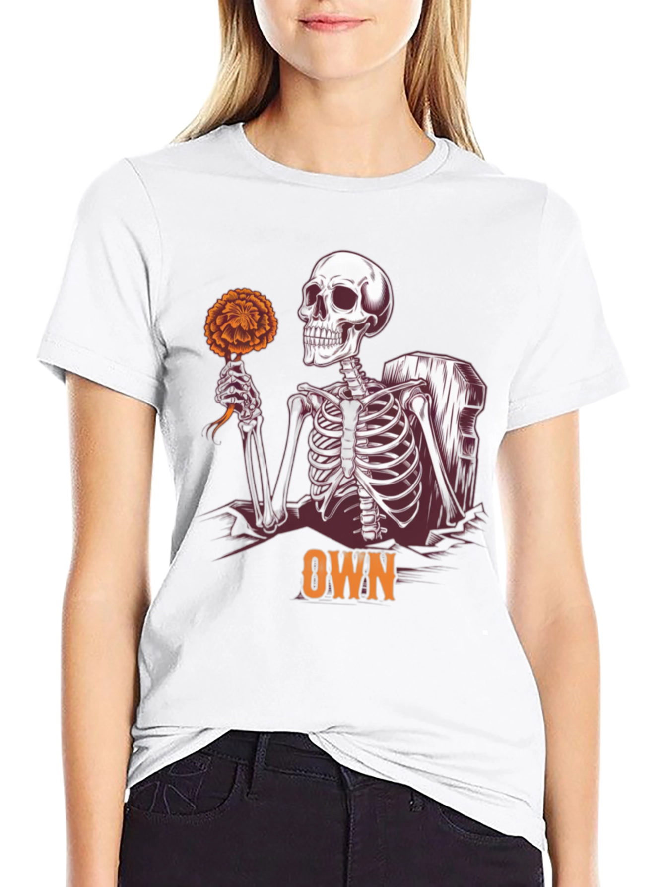 Skeleton Holding Flower Graphic Tee