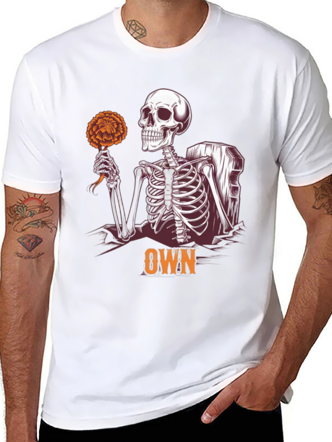 Skeleton Holding Flower Graphic Tee